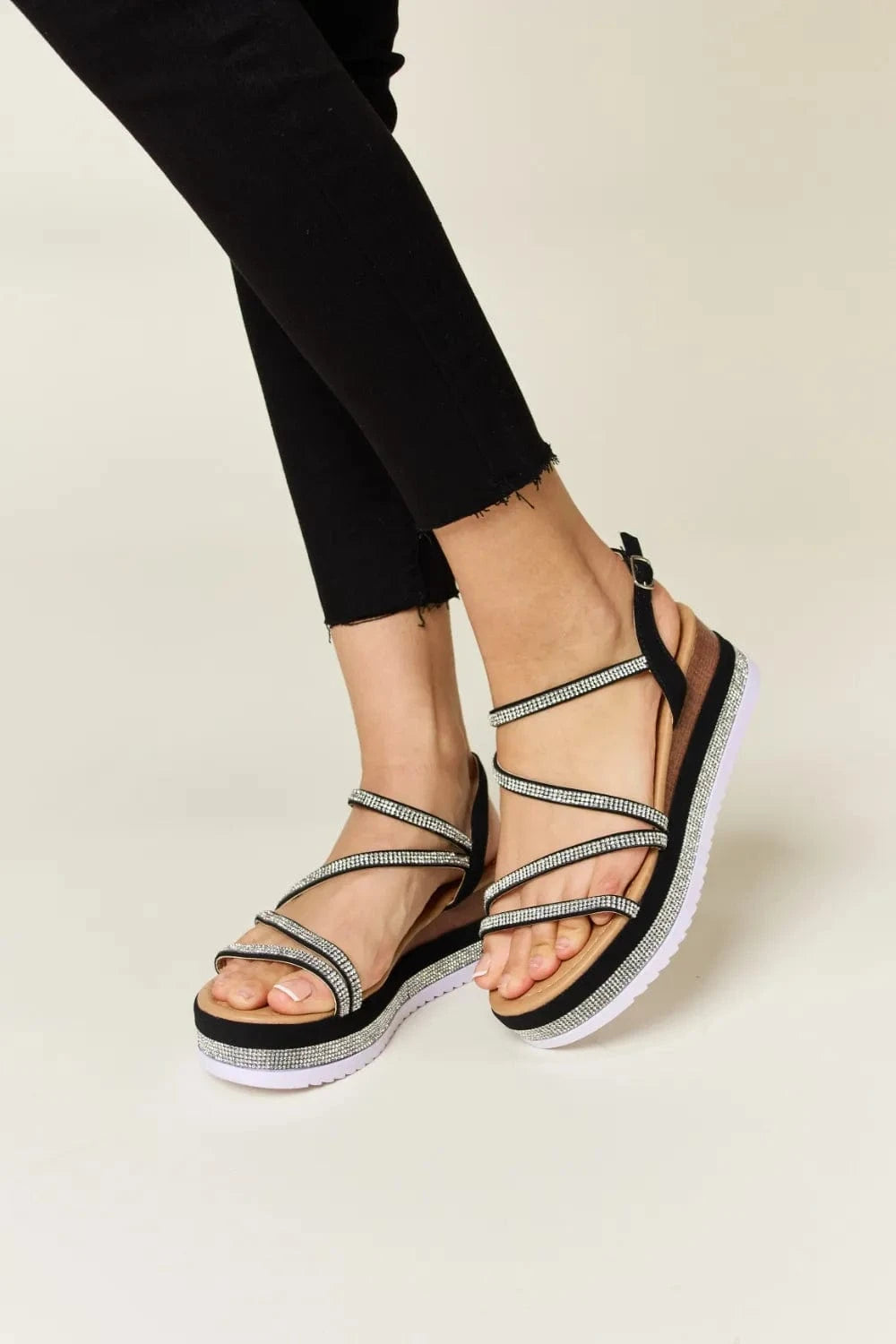 Forever Link Rhinestone Strappy Wedge Sandals - ShalayeFashion