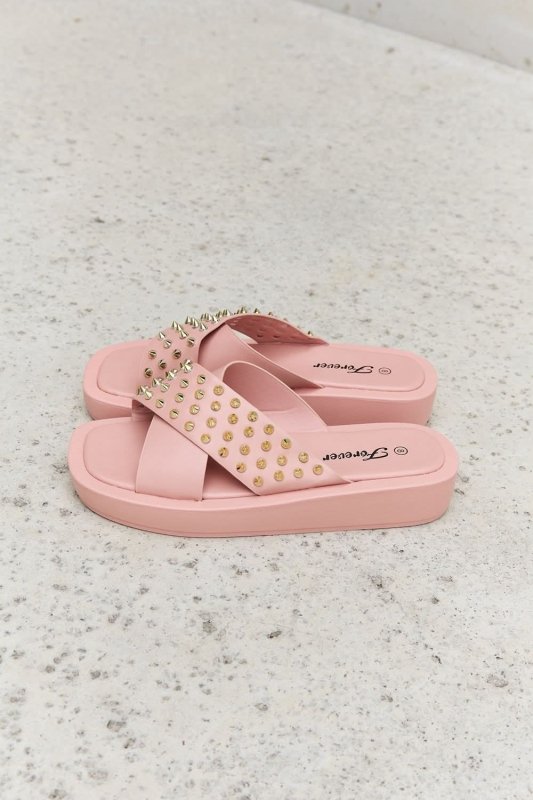 Forever Link Studded Cross Strap Sandals in Blush - ShalayeFashion