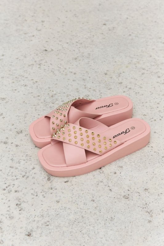 Forever Link Studded Cross Strap Sandals in Blush - ShalayeFashion