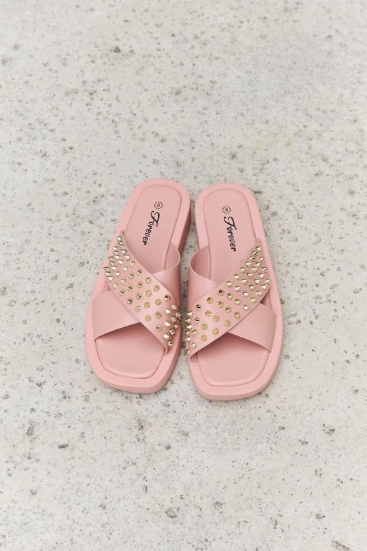 Forever Link Studded Cross Strap Sandals in Blush - ShalayeFashion