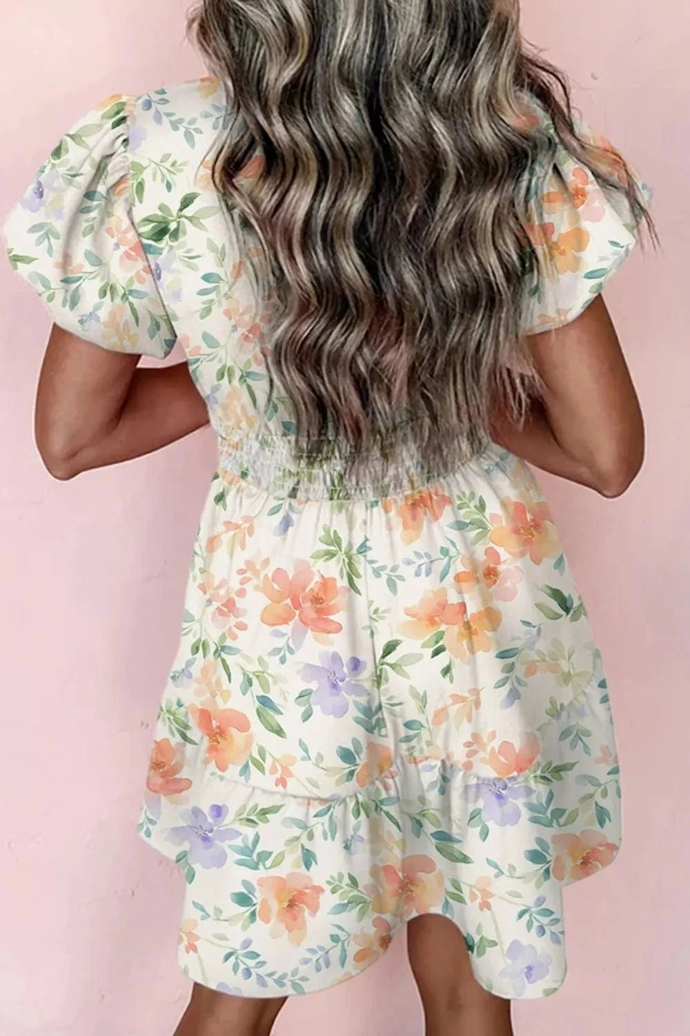 Frill Notched Puff Sleeve Dress - ShalayeFashion