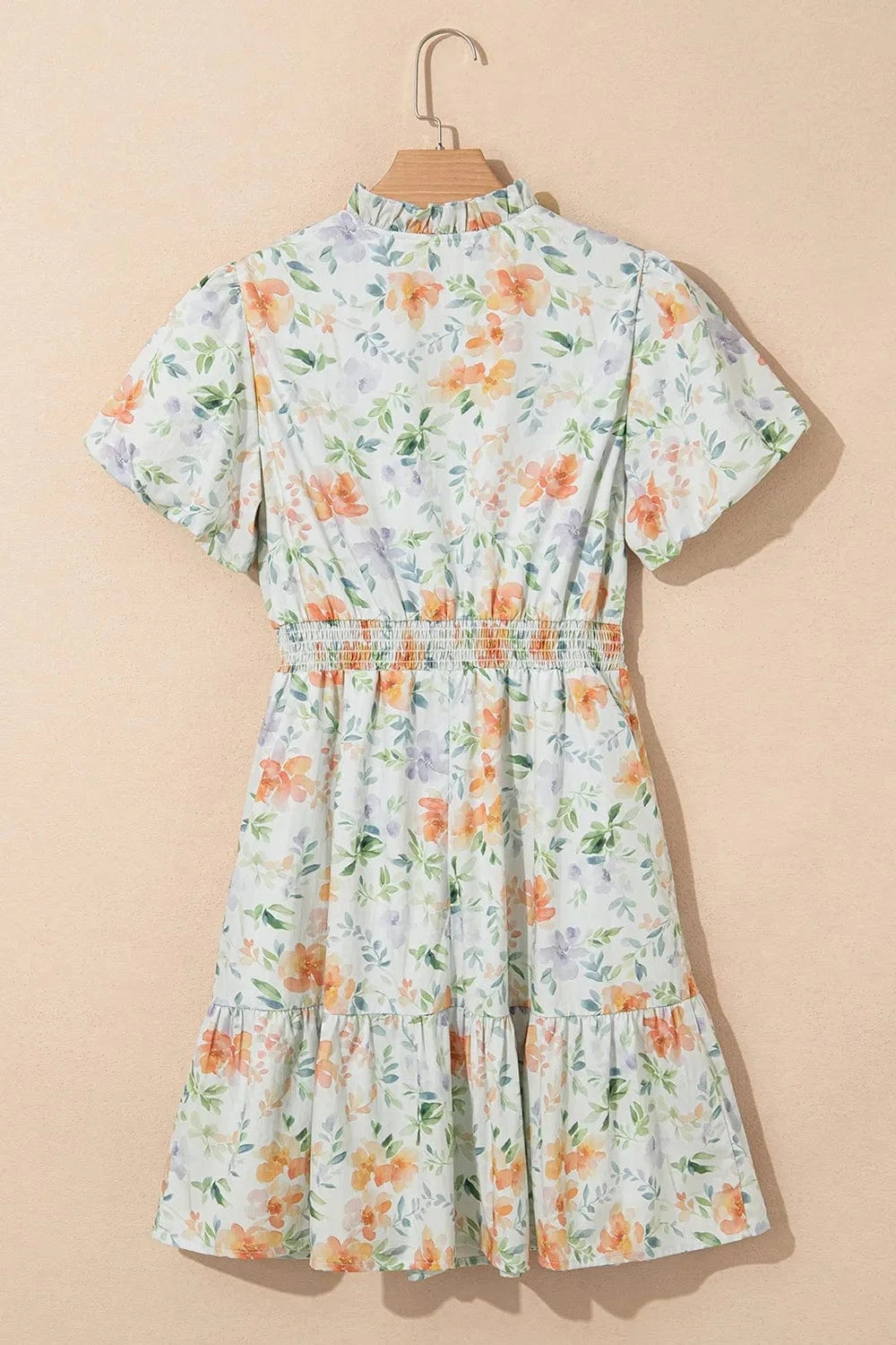 Frill Notched Puff Sleeve Dress - ShalayeFashion