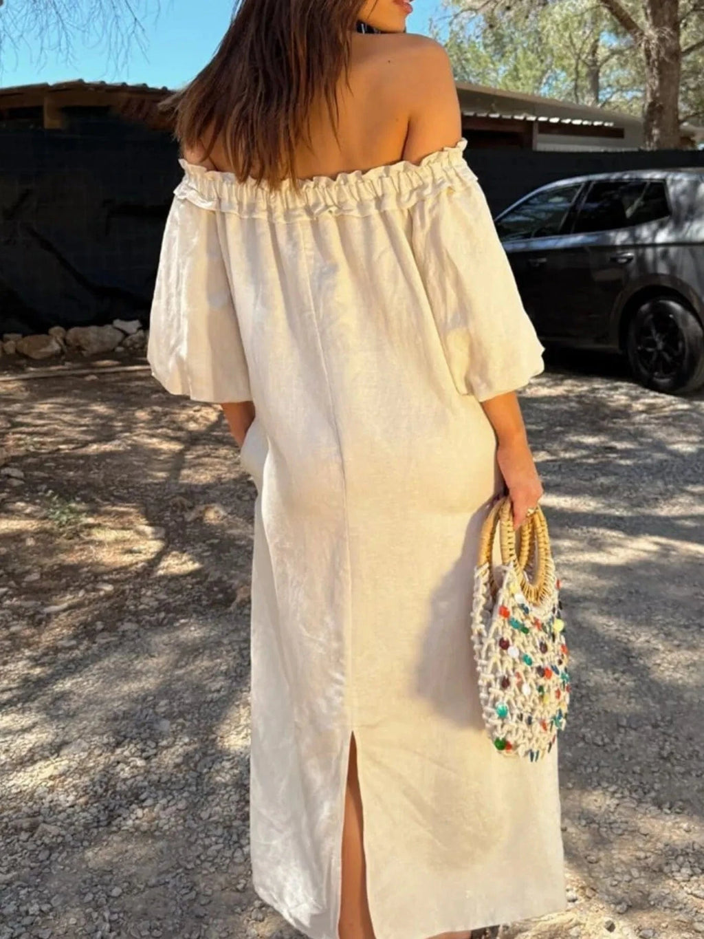 Frill Printed Off - Shoulder Dress - ShalayeFashion