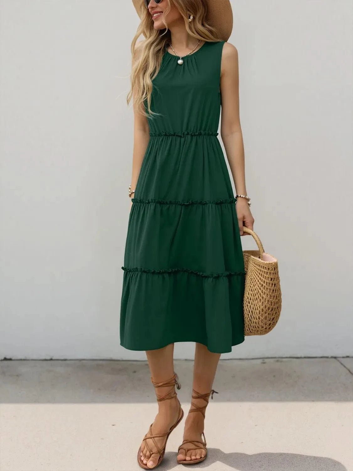 Frill Tiered Midi Dress - ShalayeFashion