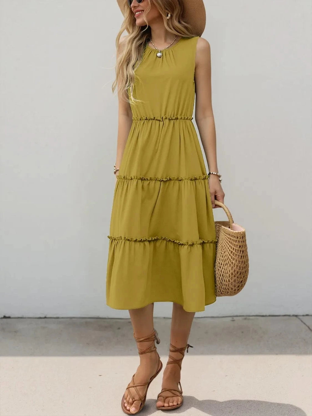 Frill Tiered Midi Dress - ShalayeFashion