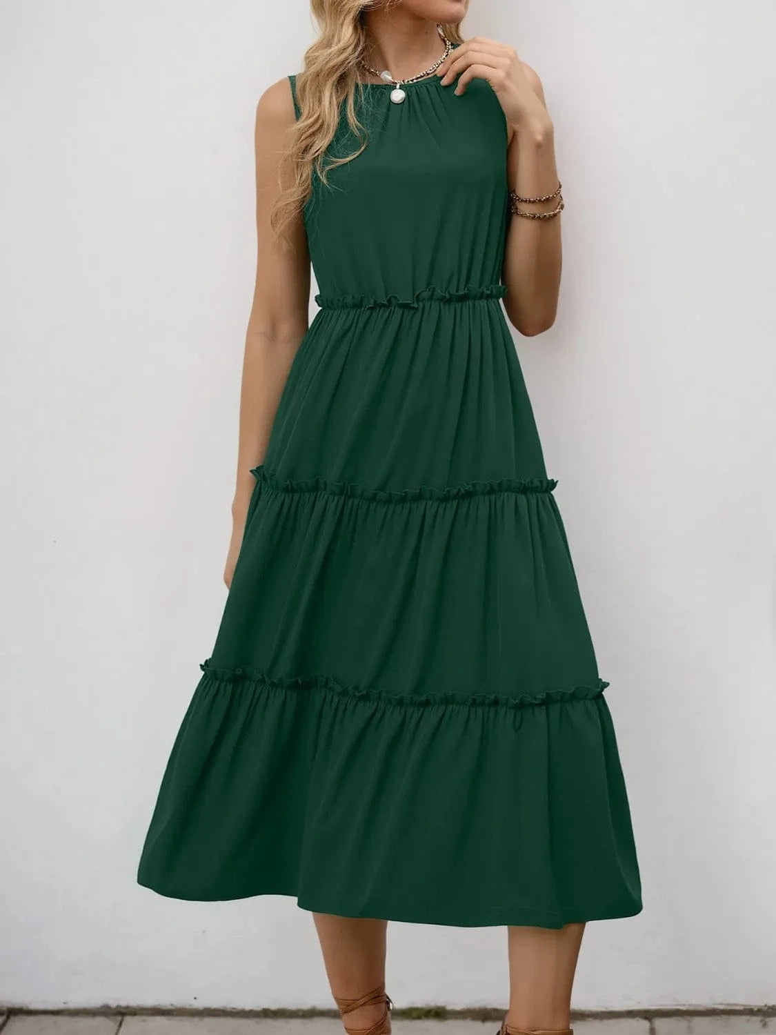Frill Tiered Midi Dress - ShalayeFashion