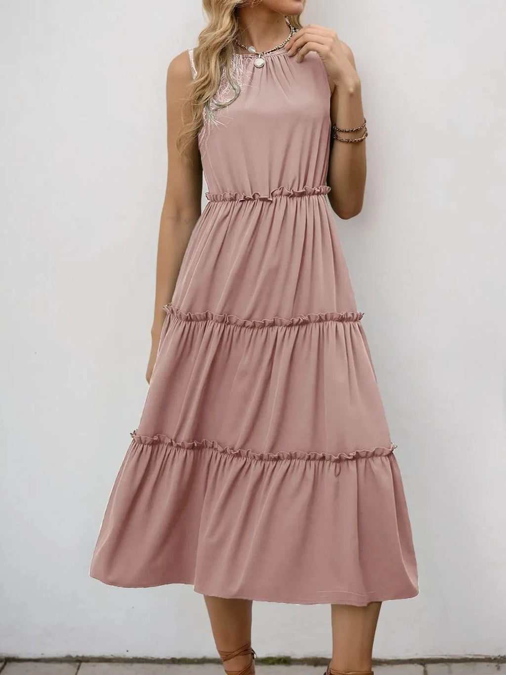 Frill Tiered Midi Dress - ShalayeFashion
