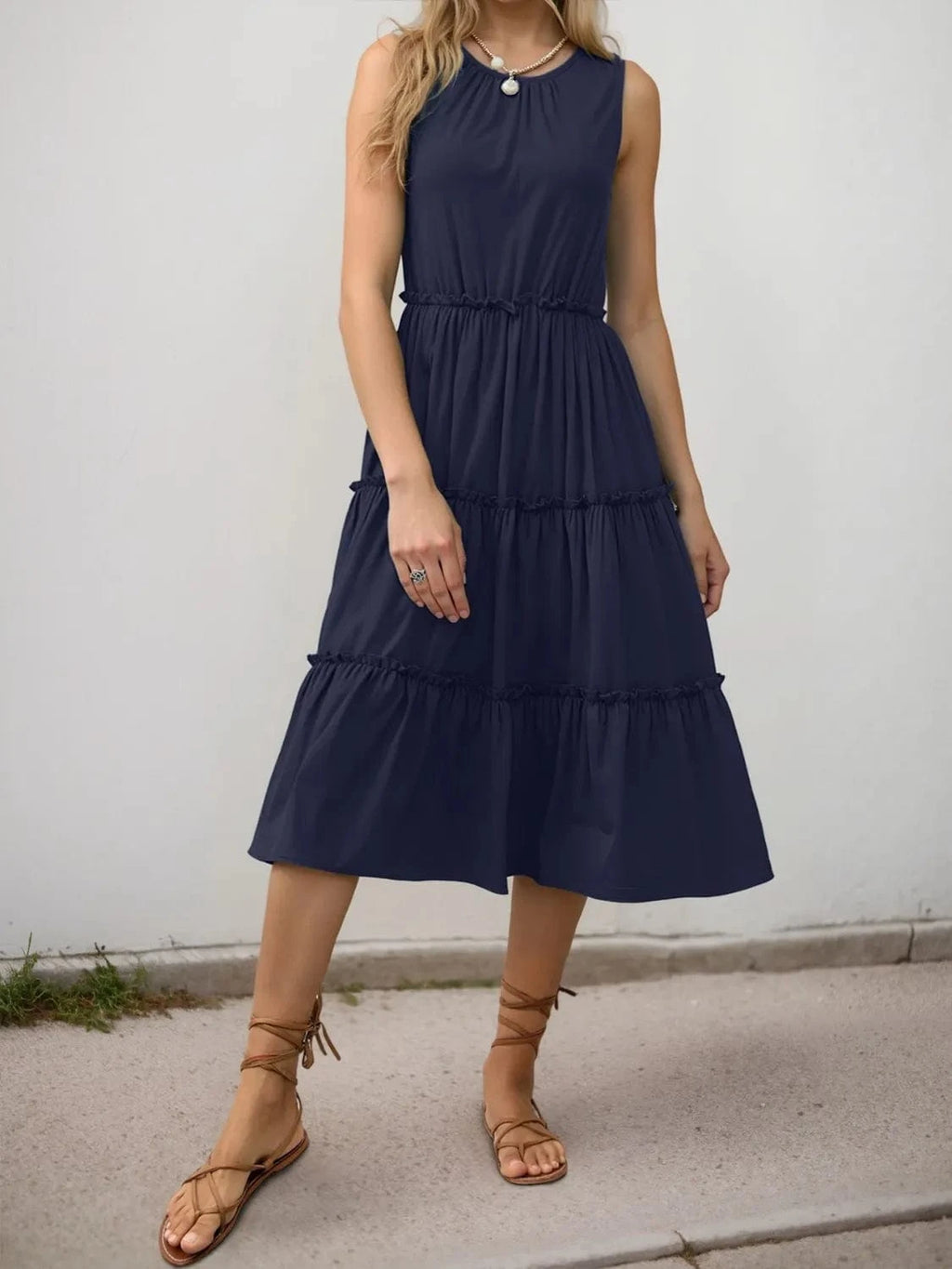 Frill Tiered Midi Dress - ShalayeFashion