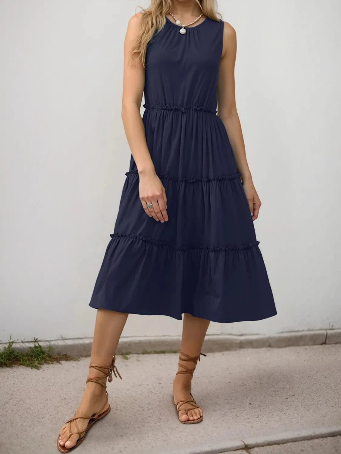 Frill Tiered Midi Dress - ShalayeFashion