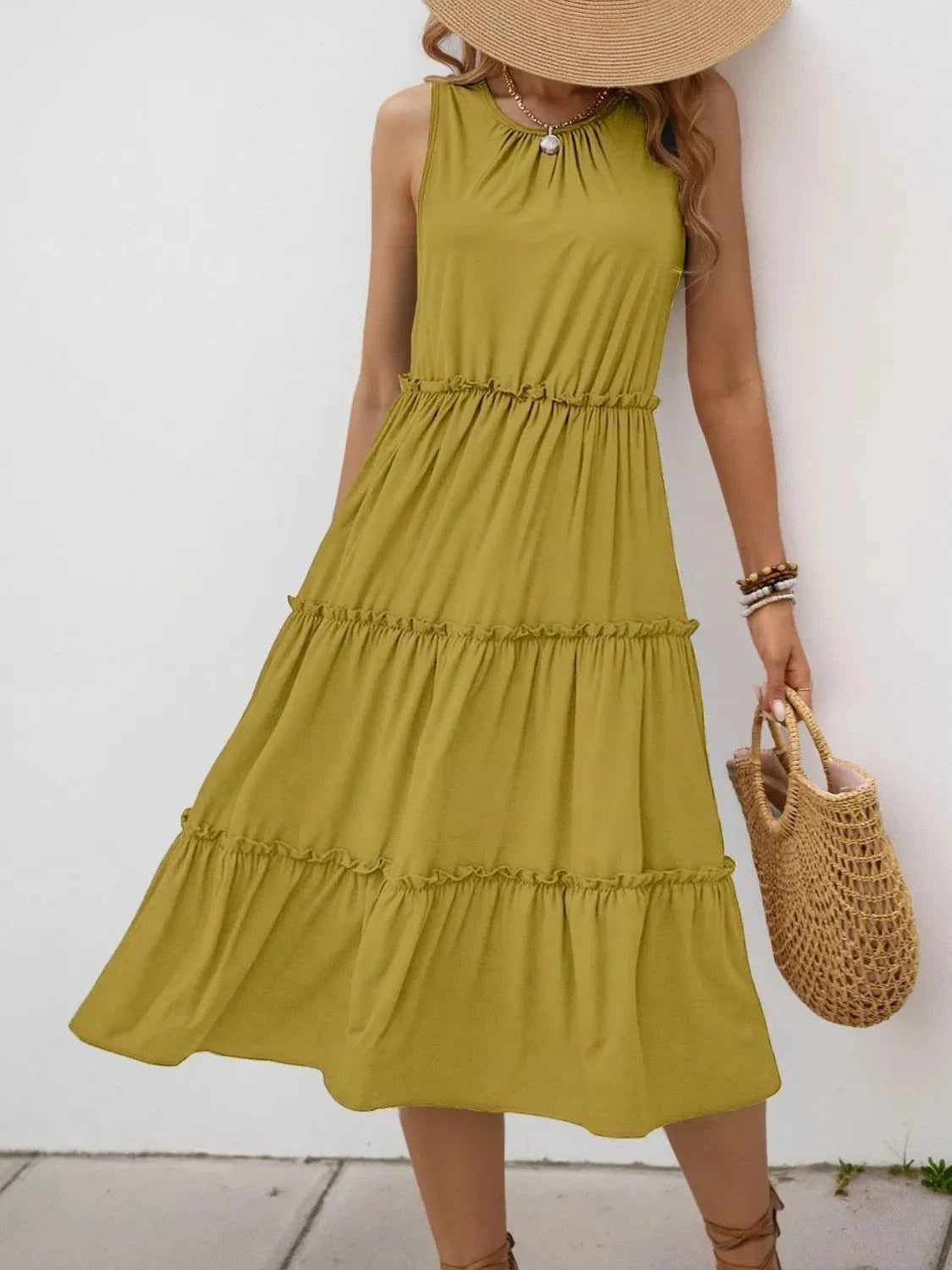 Frill Tiered Midi Dress - ShalayeFashion