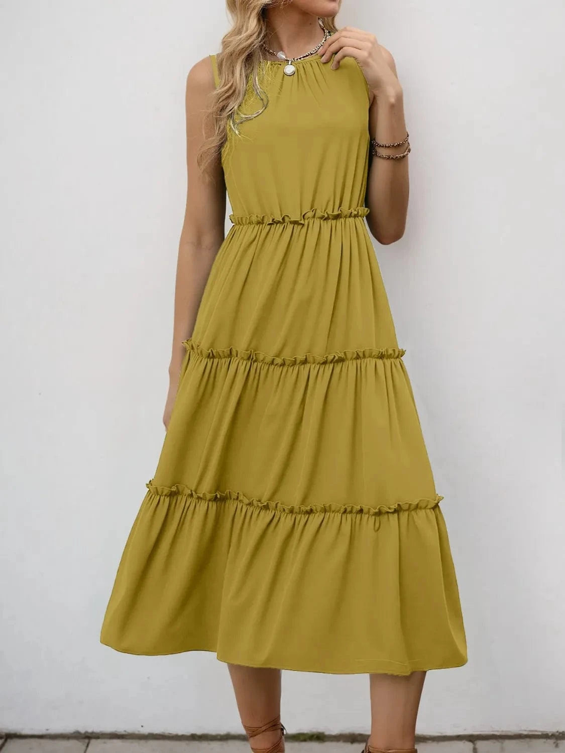 Frill Tiered Midi Dress - ShalayeFashion