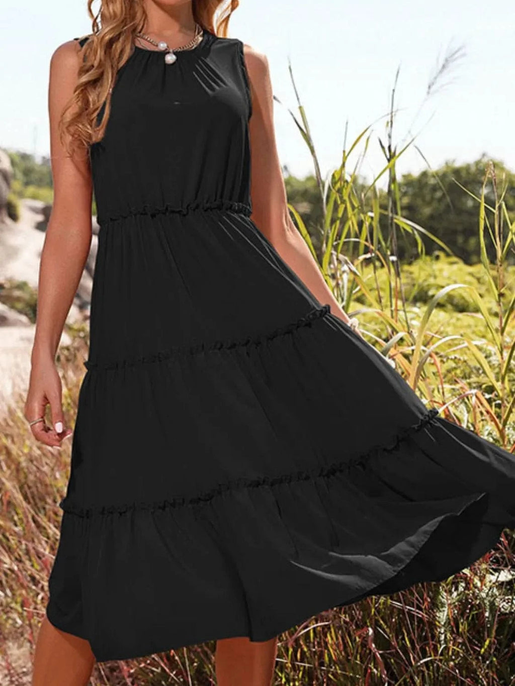 Frill Tiered Midi Dress - ShalayeFashion