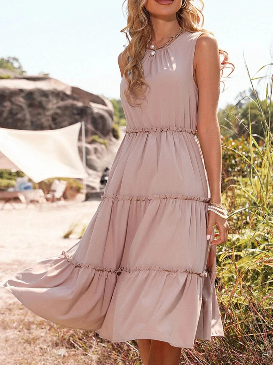 Frill Tiered Midi Dress - ShalayeFashion