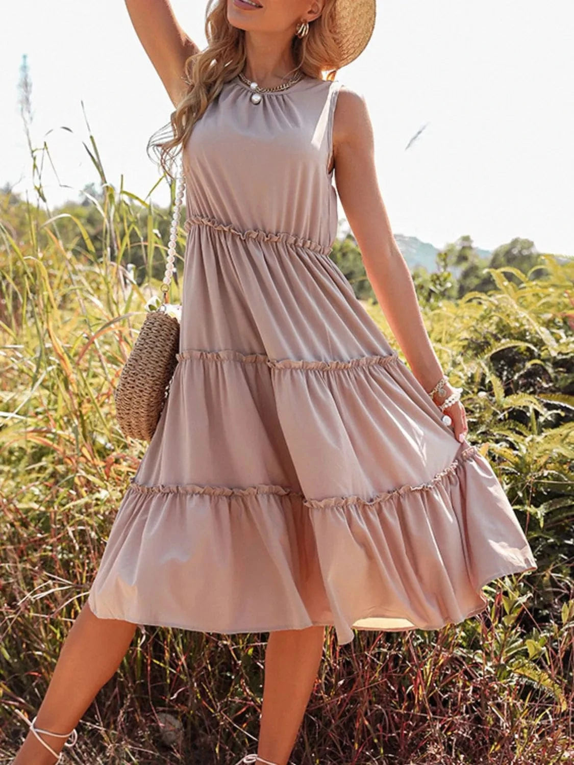 Frill Tiered Midi Dress - ShalayeFashion