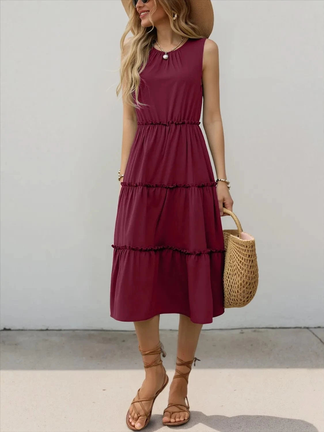 Frill Tiered Midi Dress - ShalayeFashion