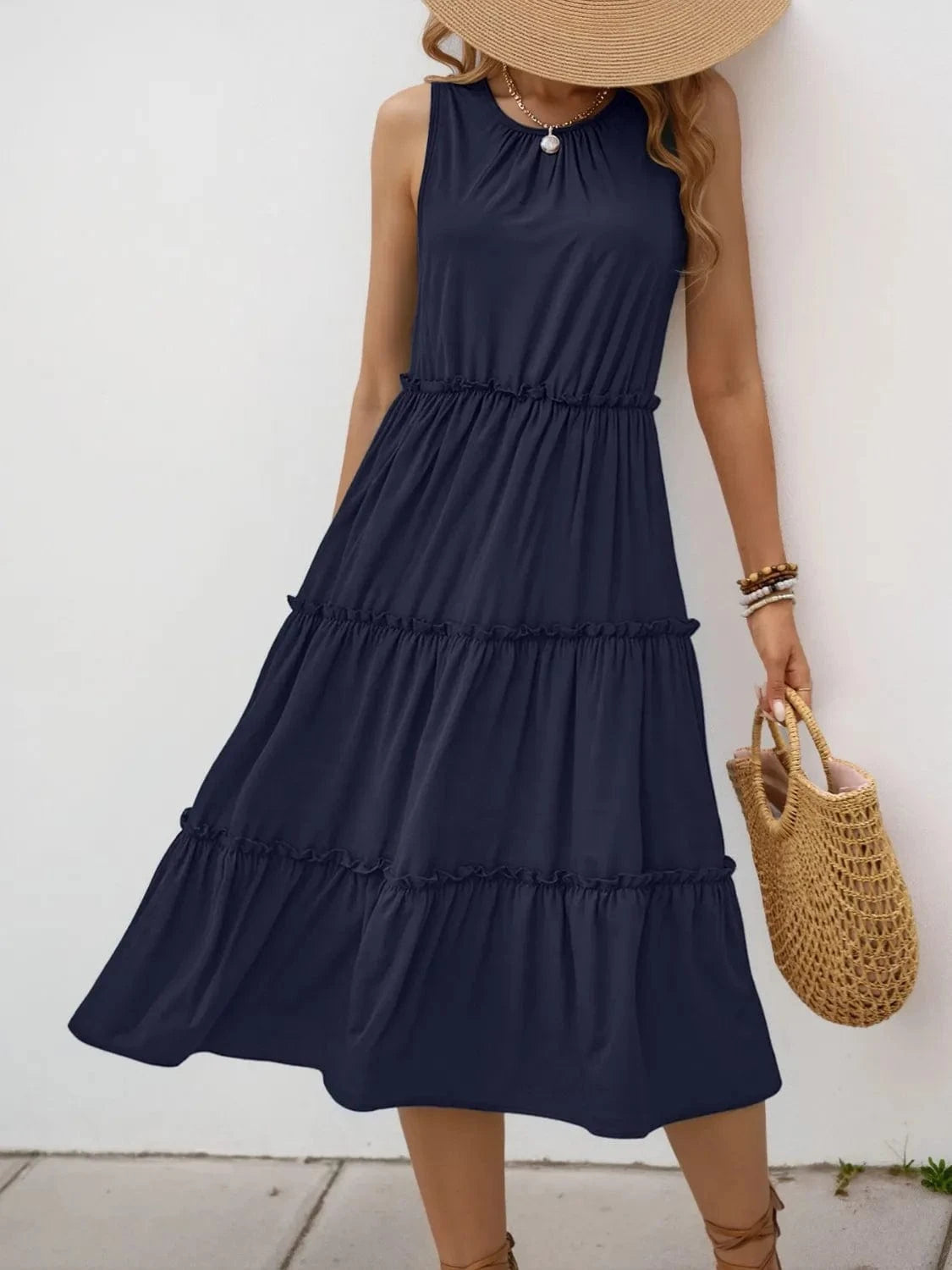 Frill Tiered Midi Dress - ShalayeFashion