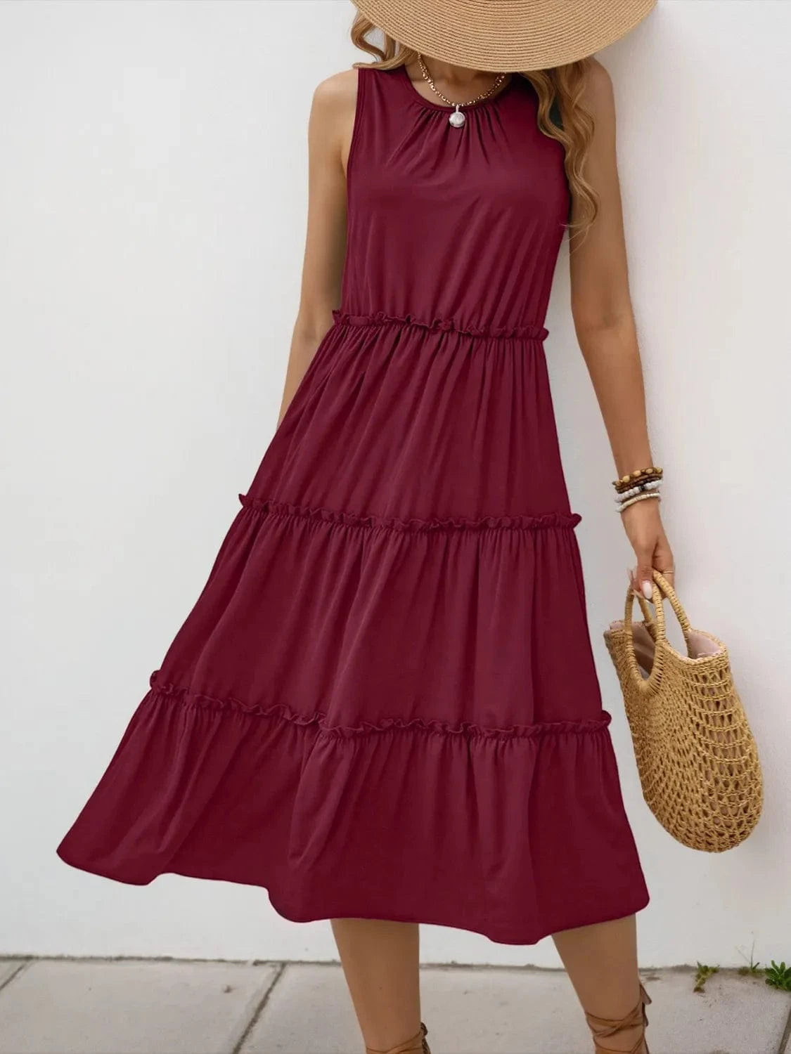 Frill Tiered Midi Dress - ShalayeFashion