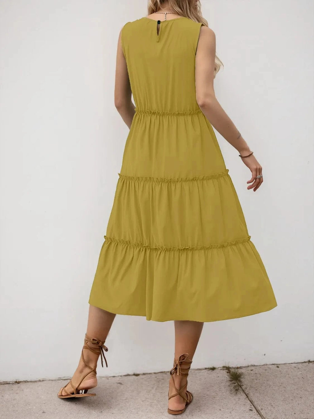Frill Tiered Midi Dress - ShalayeFashion