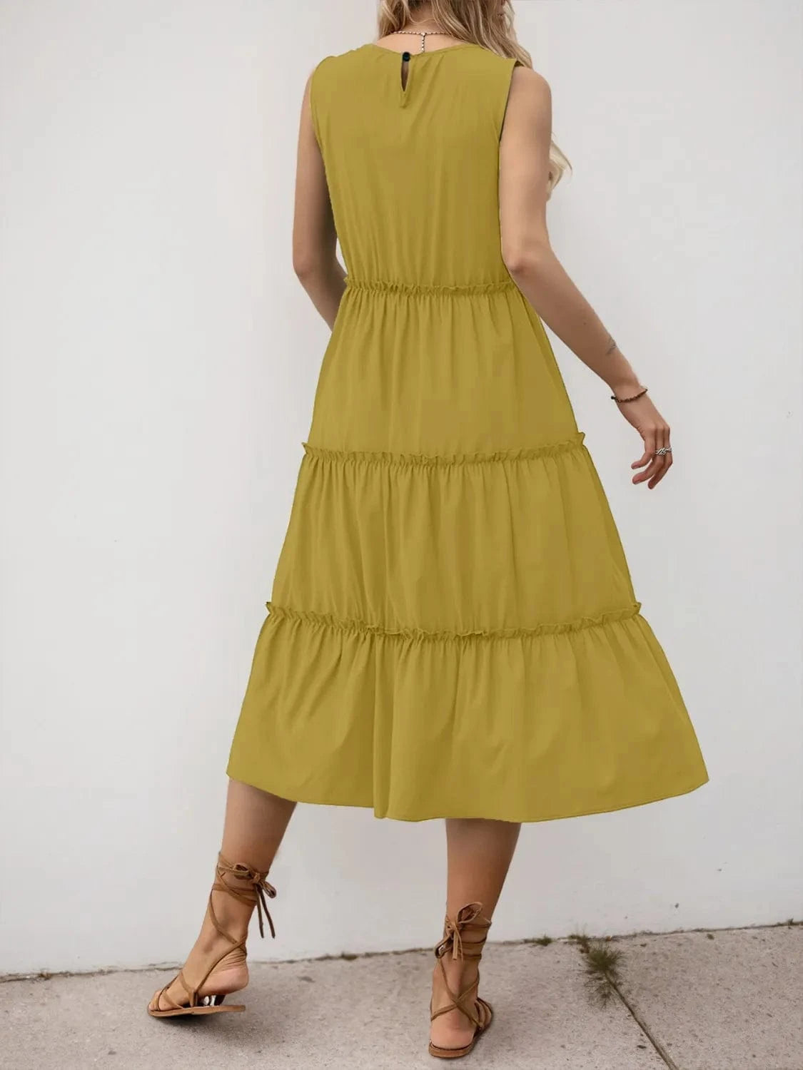Frill Tiered Midi Dress - ShalayeFashion