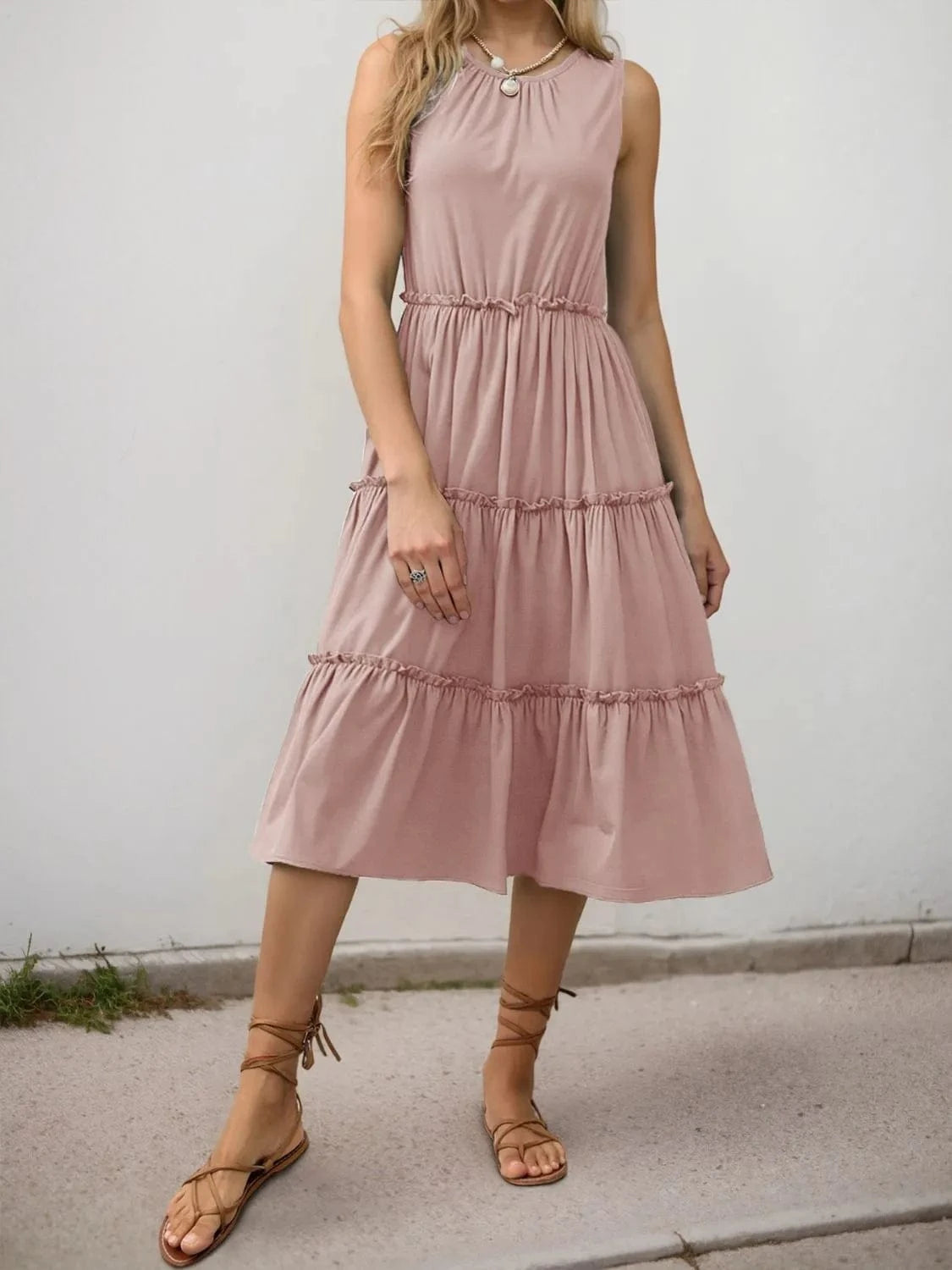 Frill Tiered Midi Dress - ShalayeFashion