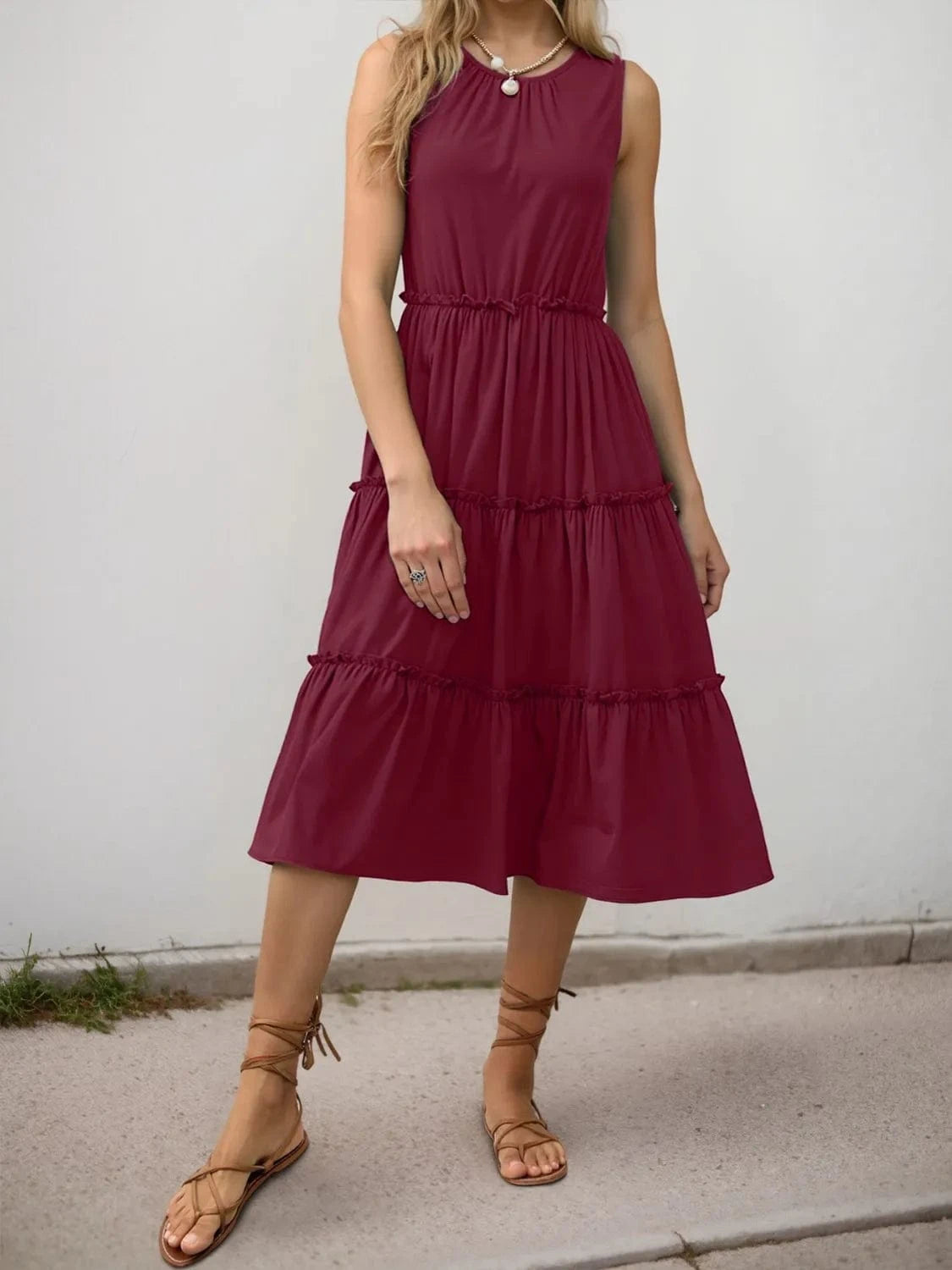 Frill Tiered Midi Dress - ShalayeFashion