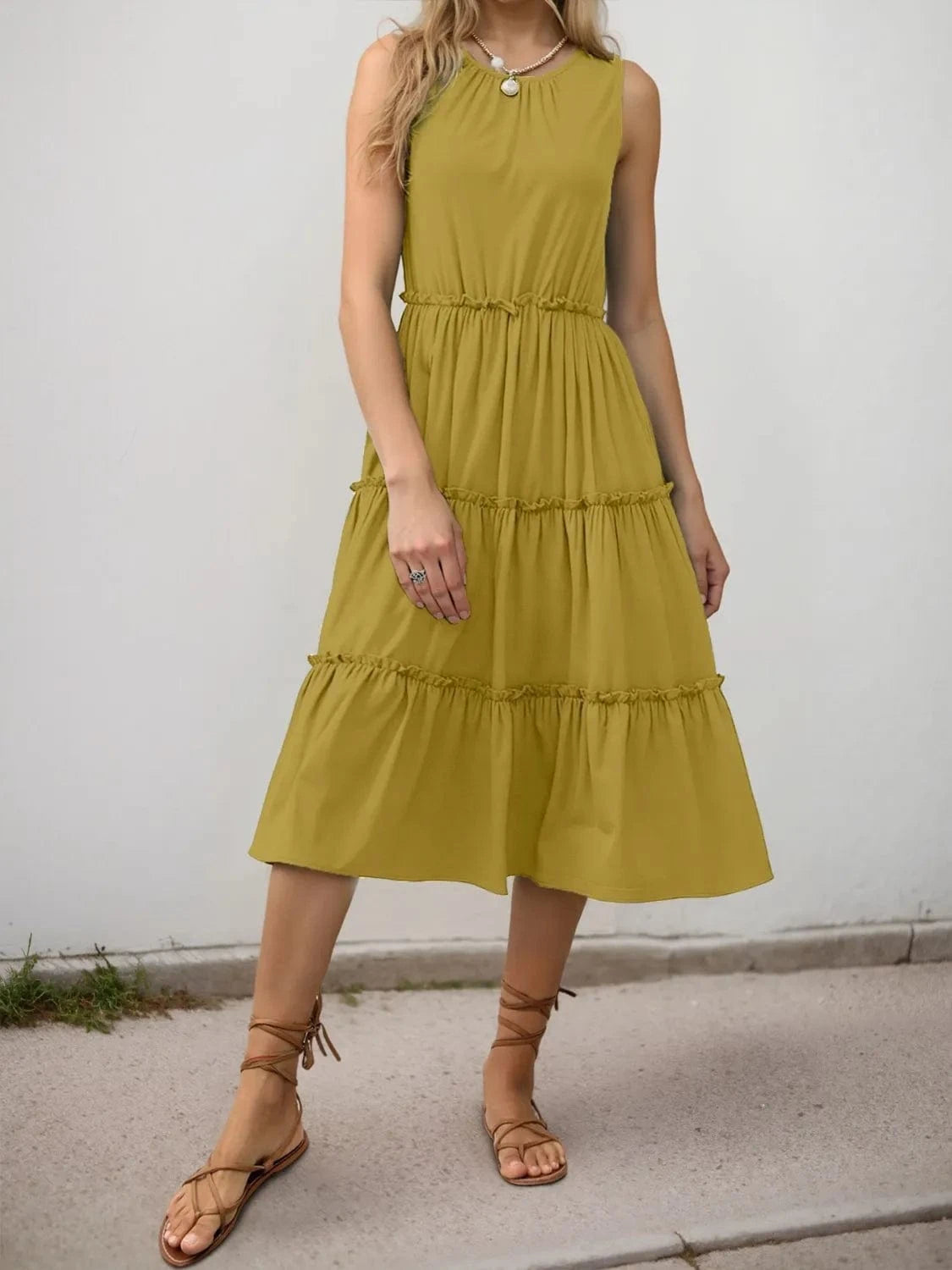 Frill Tiered Midi Dress - ShalayeFashion