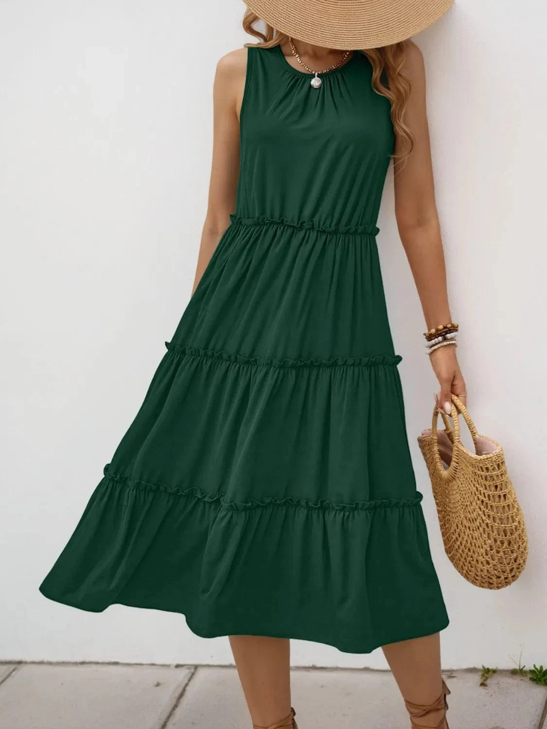 Frill Tiered Midi Dress - ShalayeFashion