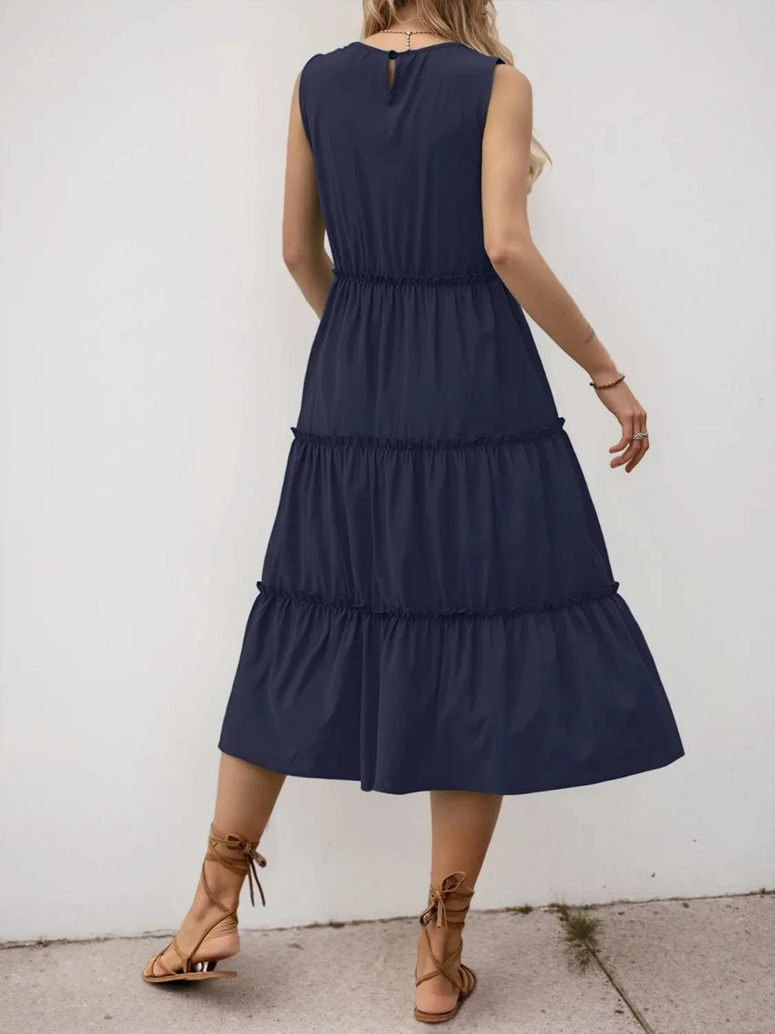 Frill Tiered Midi Dress - ShalayeFashion