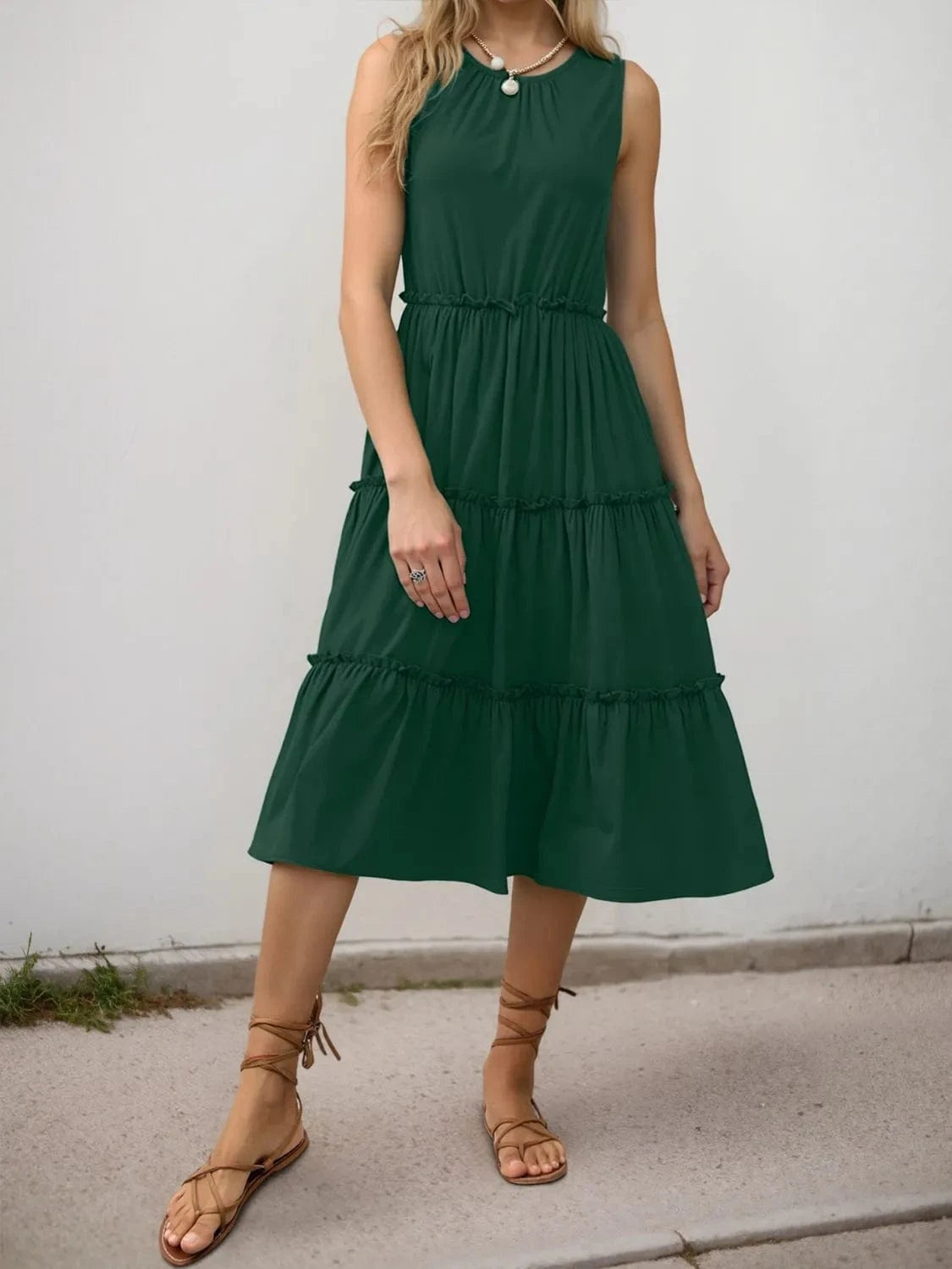 Frill Tiered Midi Dress - ShalayeFashion
