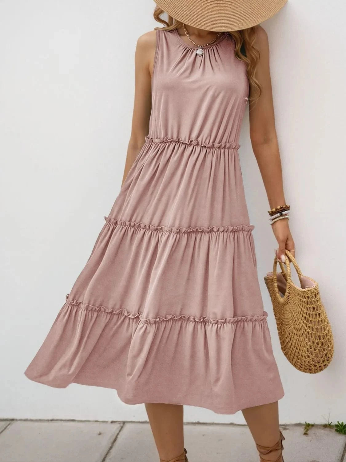 Frill Tiered Midi Dress - ShalayeFashion