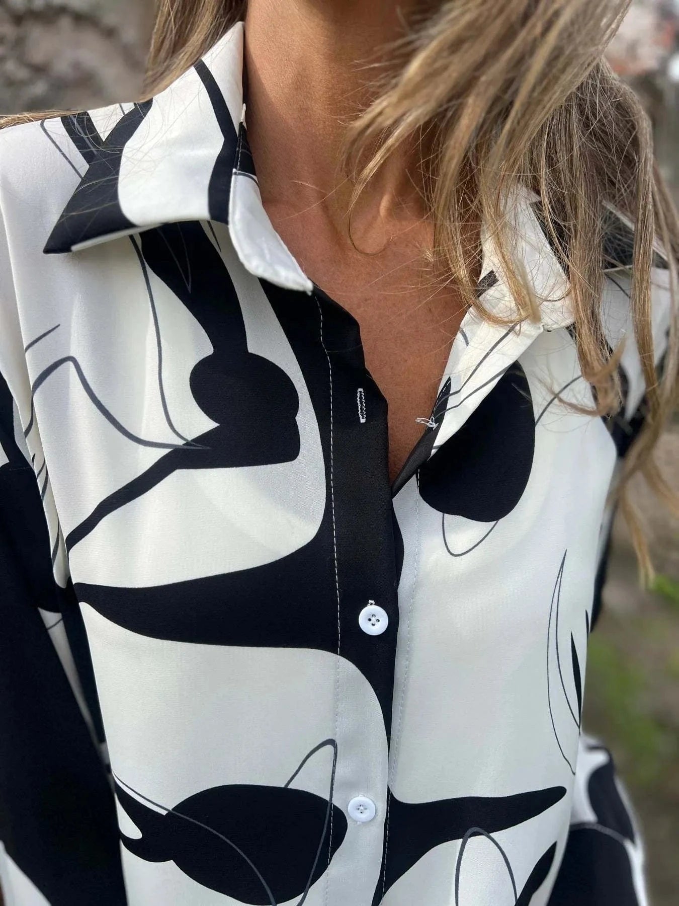 Full Size Abstract Print Long Sleeve Button - Up Shirt Plus Size - ShalayeFashion