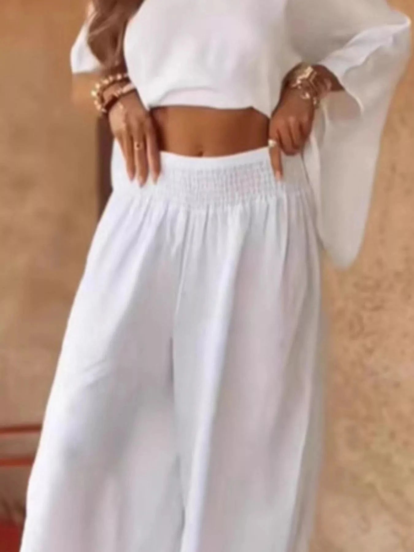 Full Size Boat Neck Top and Wide Leg Pants Set Plus Size - ShalayeFashion