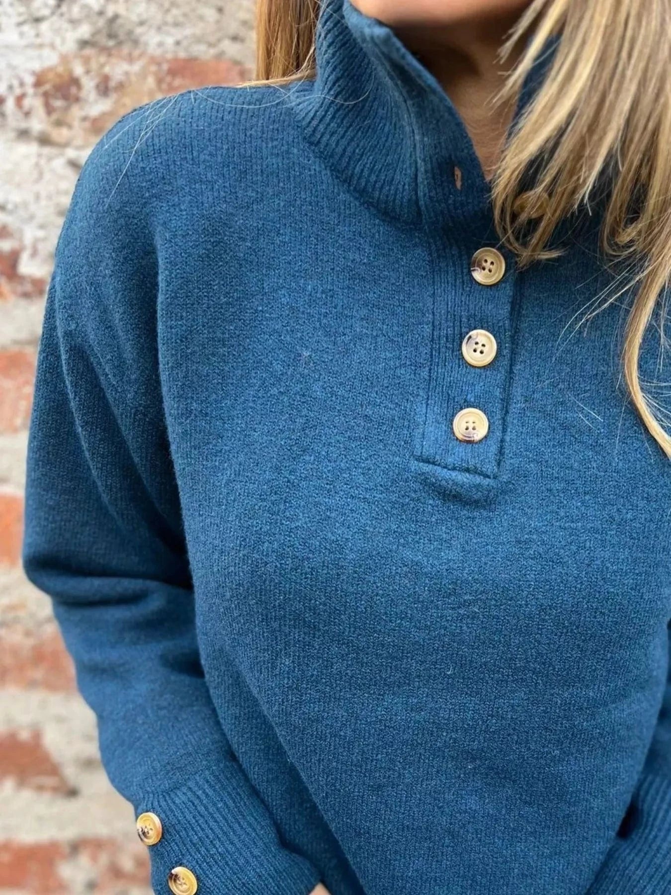 Full Size Button - Detail Turtleneck Sweater Plus Size - ShalayeFashion