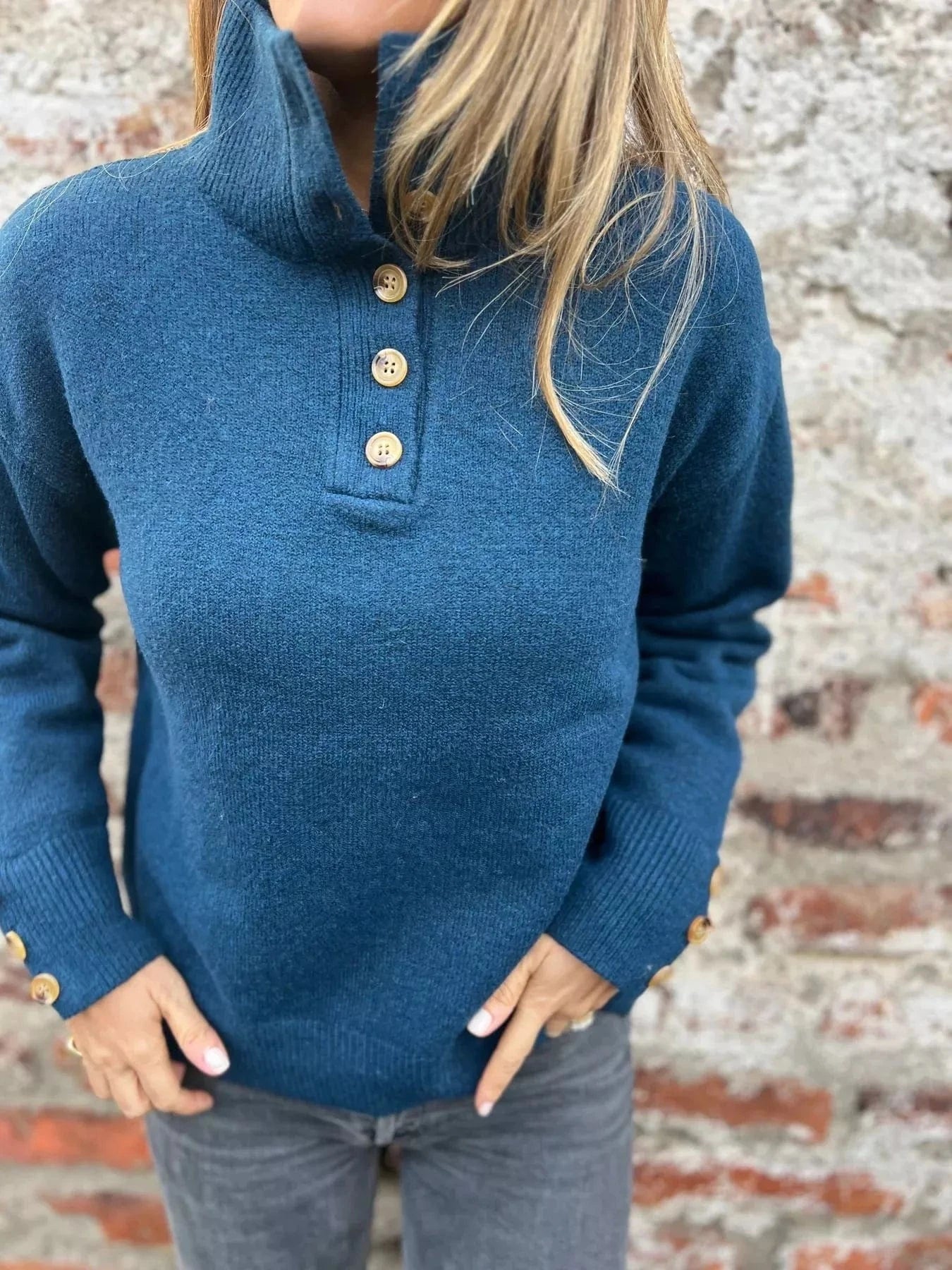 Full Size Button - Detail Turtleneck Sweater Plus Size - ShalayeFashion