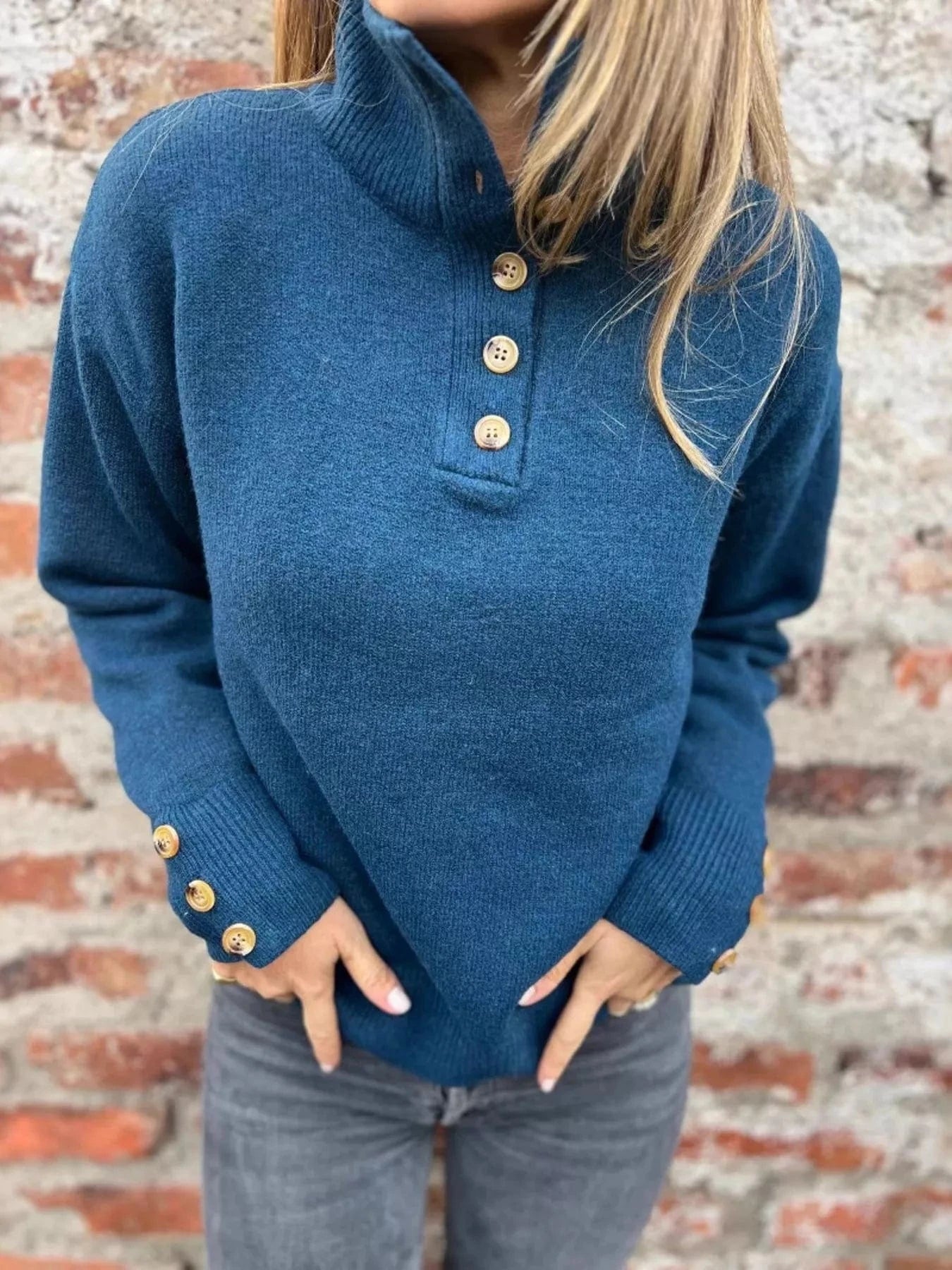Full Size Button - Detail Turtleneck Sweater Plus Size - ShalayeFashion