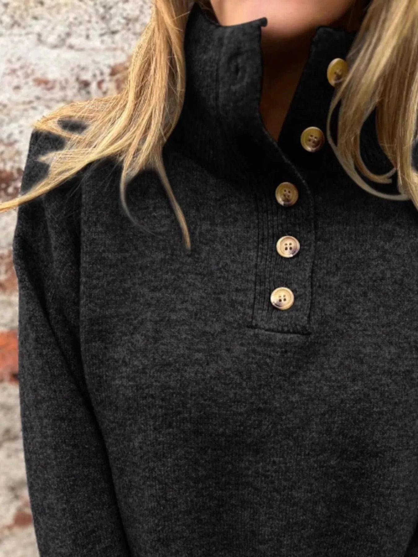 Full Size Button - Detail Turtleneck Sweater Plus Size - ShalayeFashion