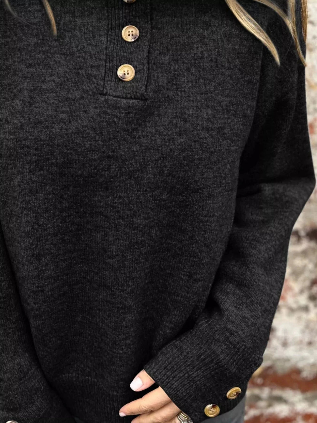 Full Size Button - Detail Turtleneck Sweater Plus Size - ShalayeFashion