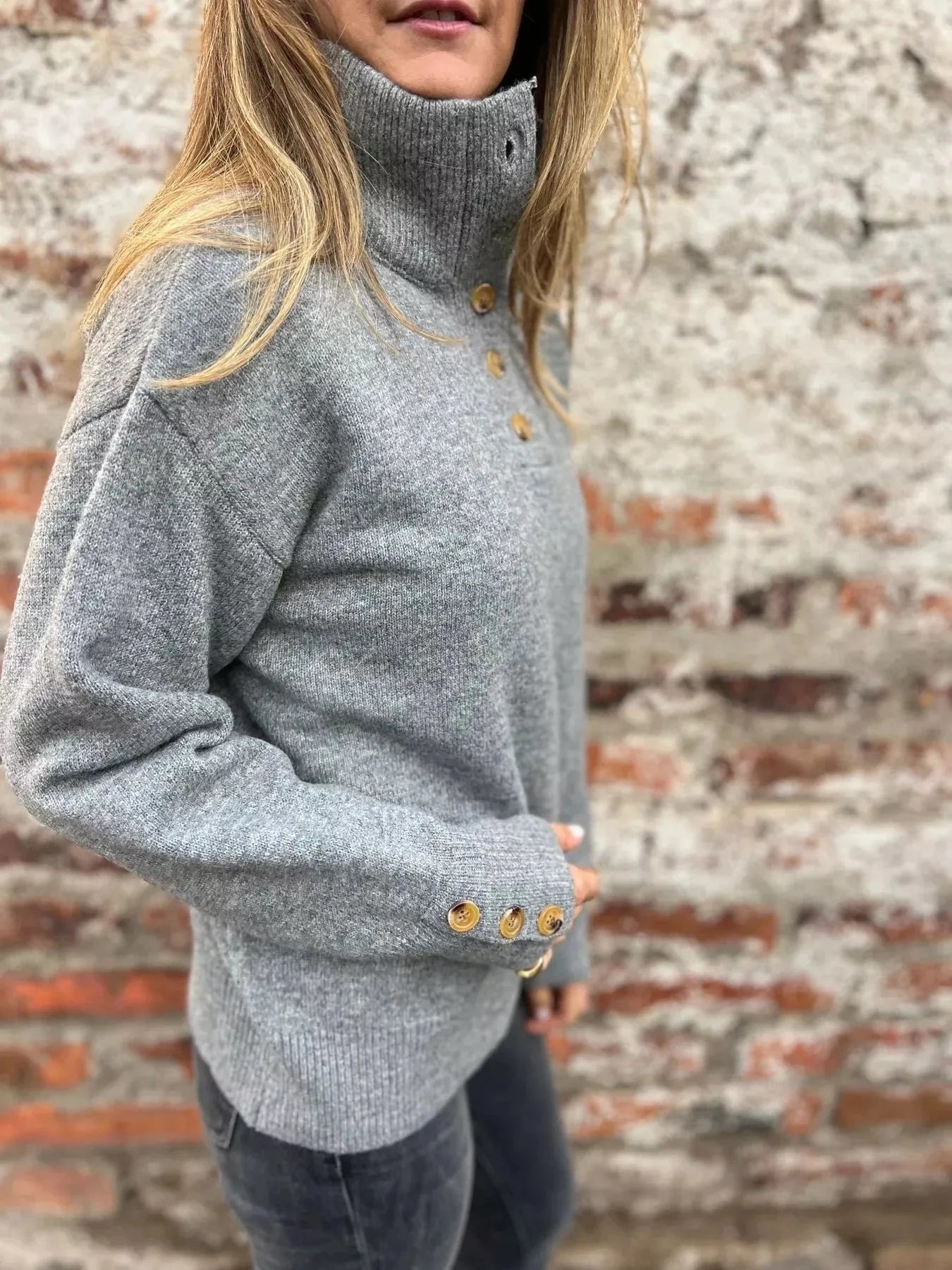 Full Size Button - Detail Turtleneck Sweater Plus Size - ShalayeFashion