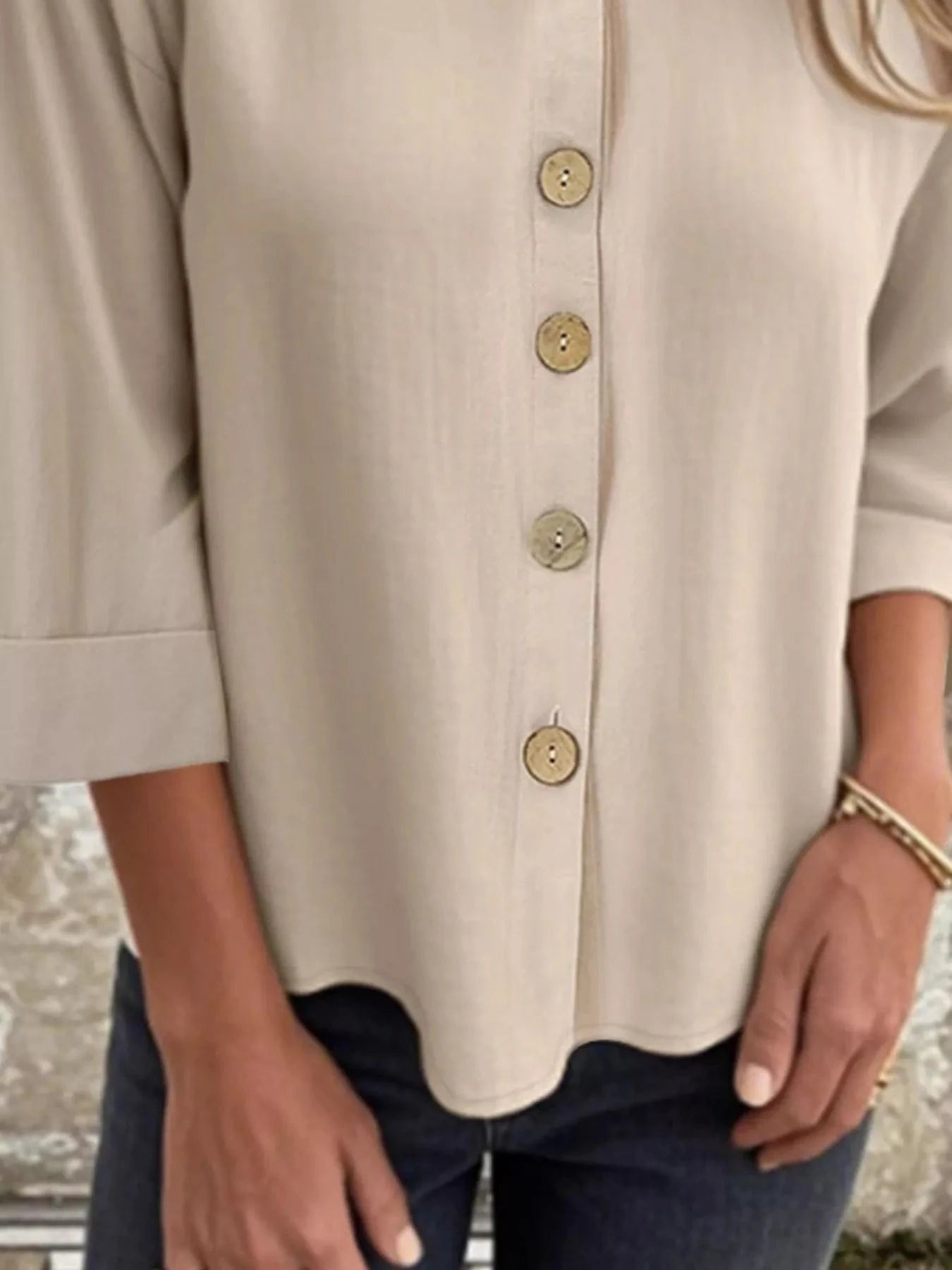 Full Size Button - Front 3/4 Sleeve Casual Blouse Plus Size - ShalayeFashion