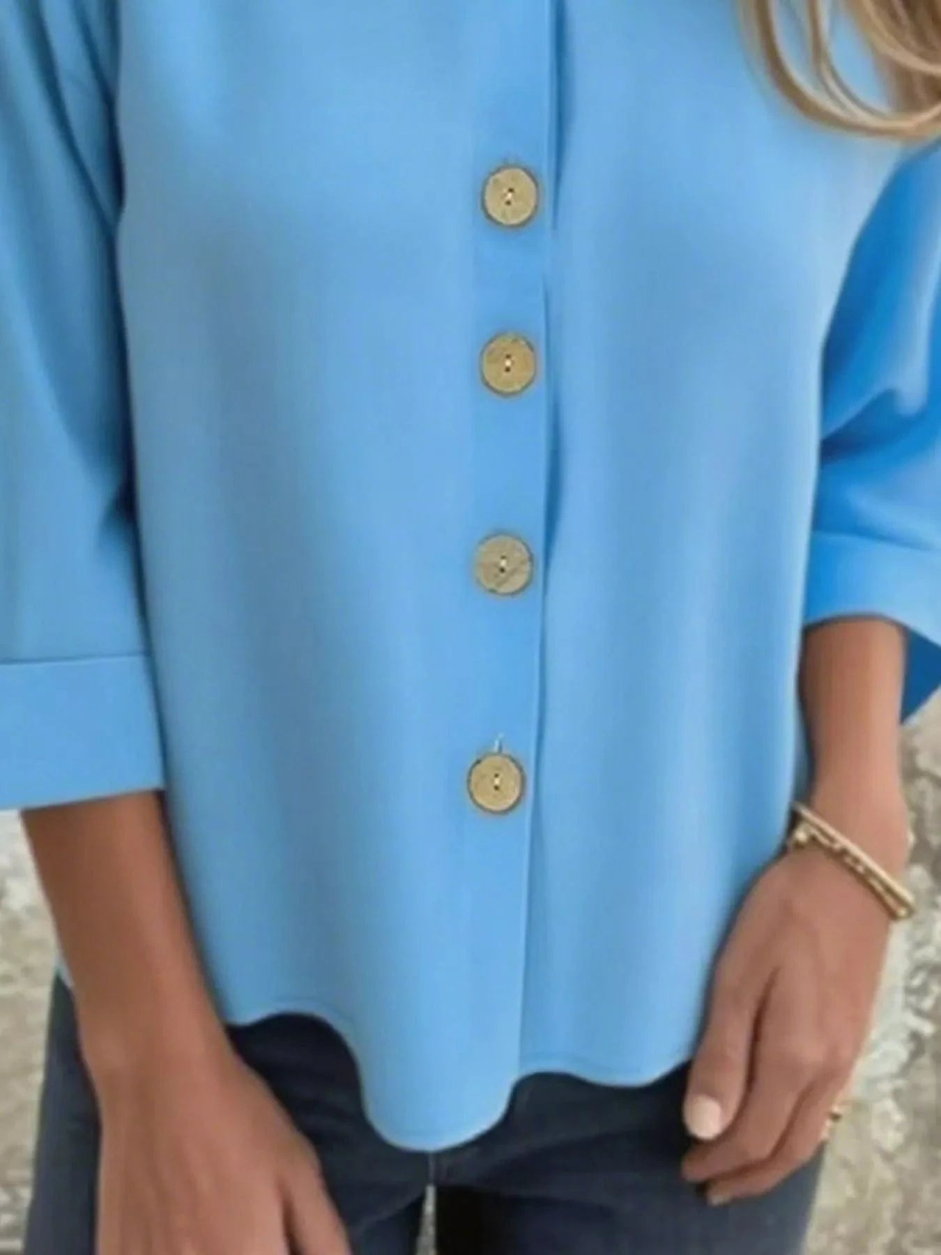 Full Size Button - Front 3/4 Sleeve Casual Blouse Plus Size - ShalayeFashion