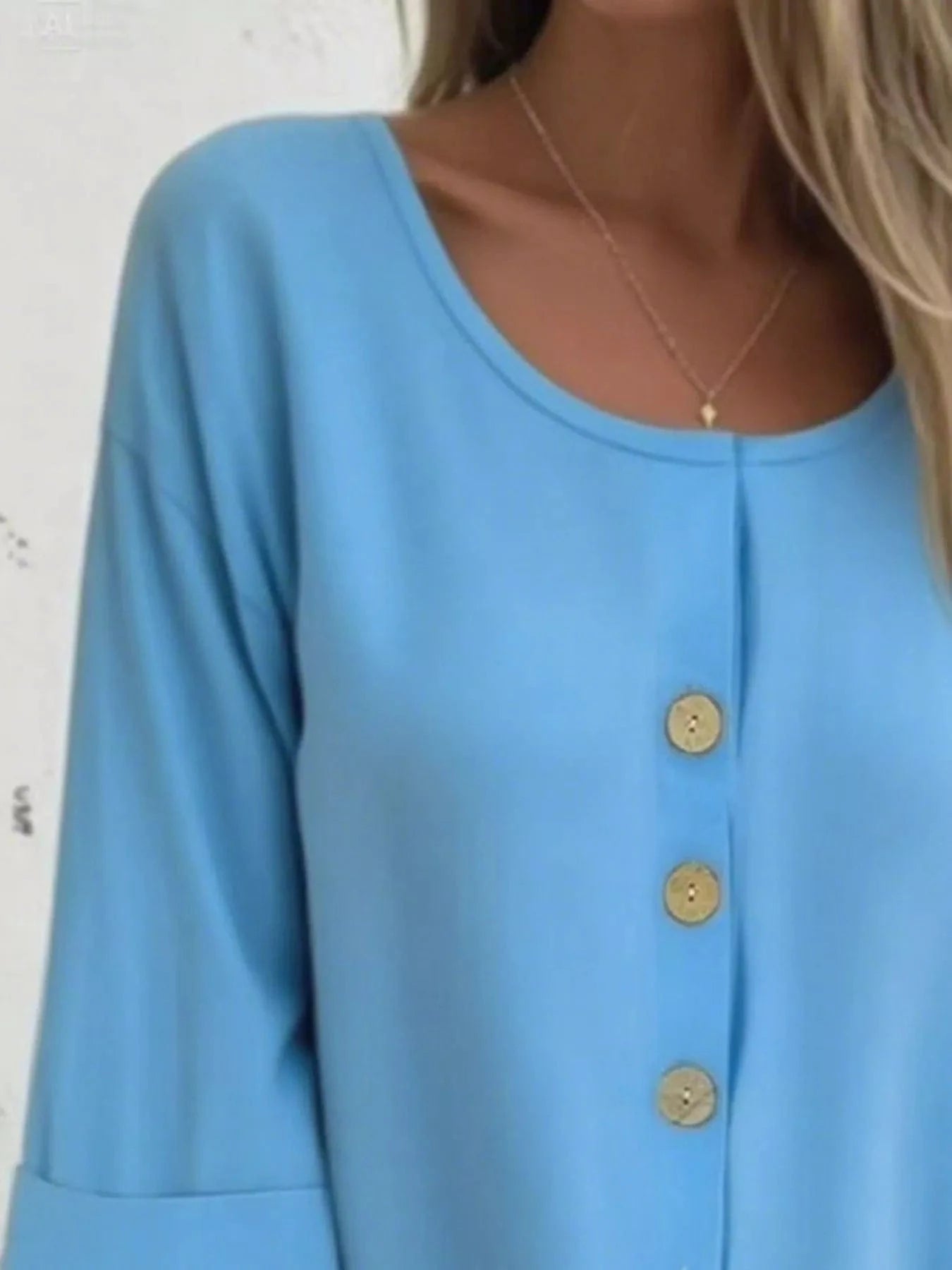 Full Size Button - Front 3/4 Sleeve Casual Blouse Plus Size - ShalayeFashion