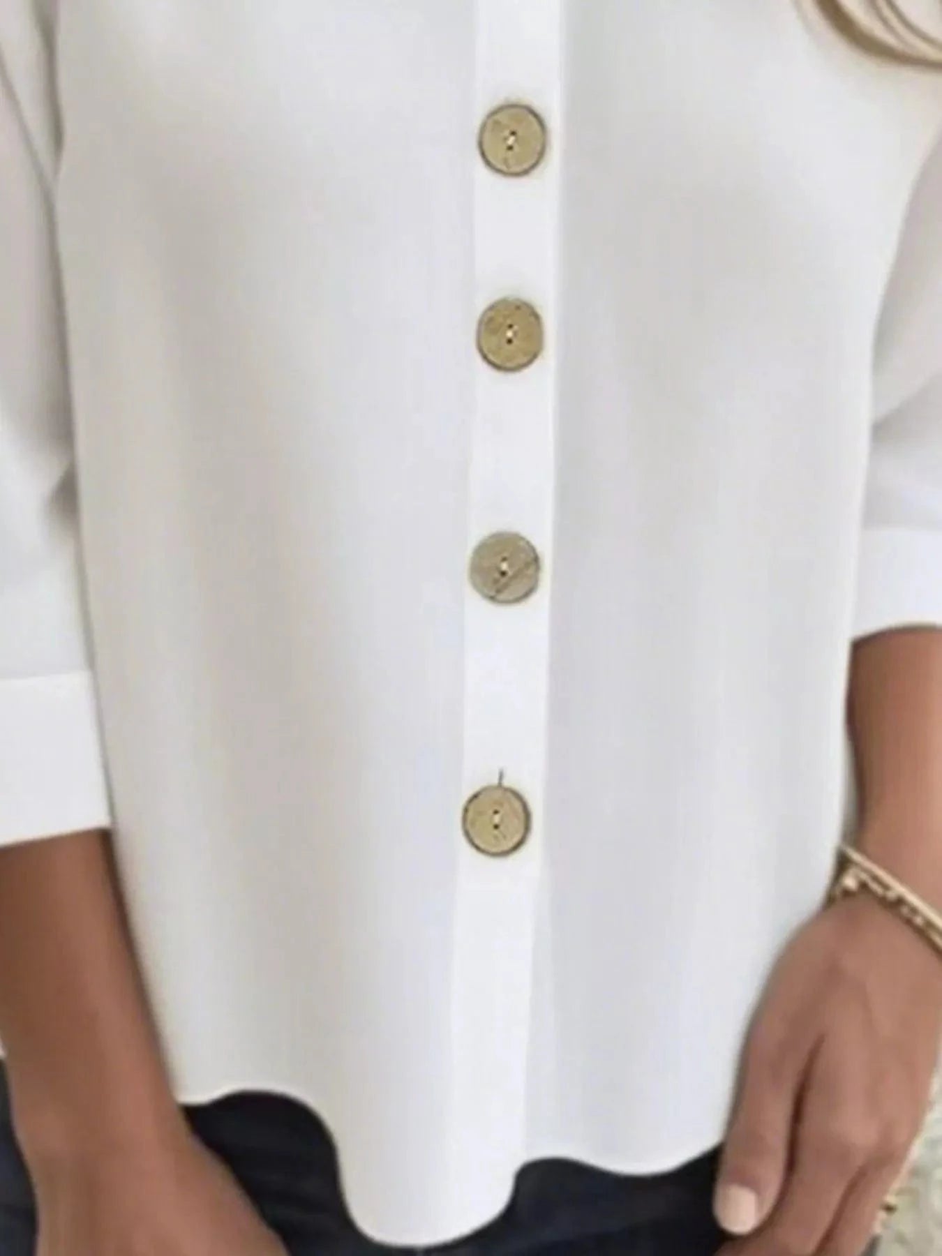 Full Size Button - Front 3/4 Sleeve Casual Blouse Plus Size - ShalayeFashion