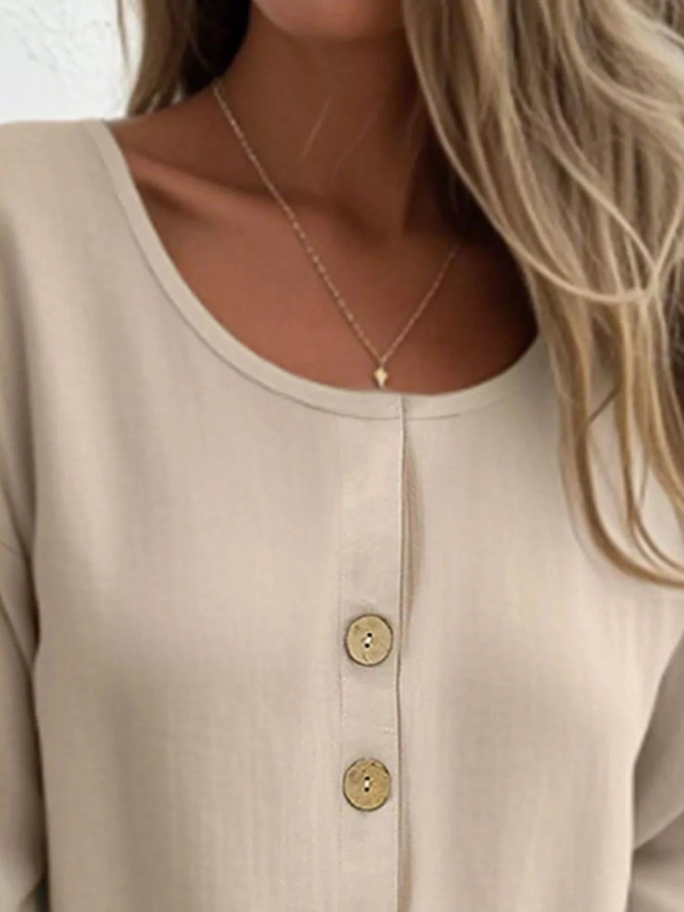 Full Size Button - Front 3/4 Sleeve Casual Blouse Plus Size - ShalayeFashion