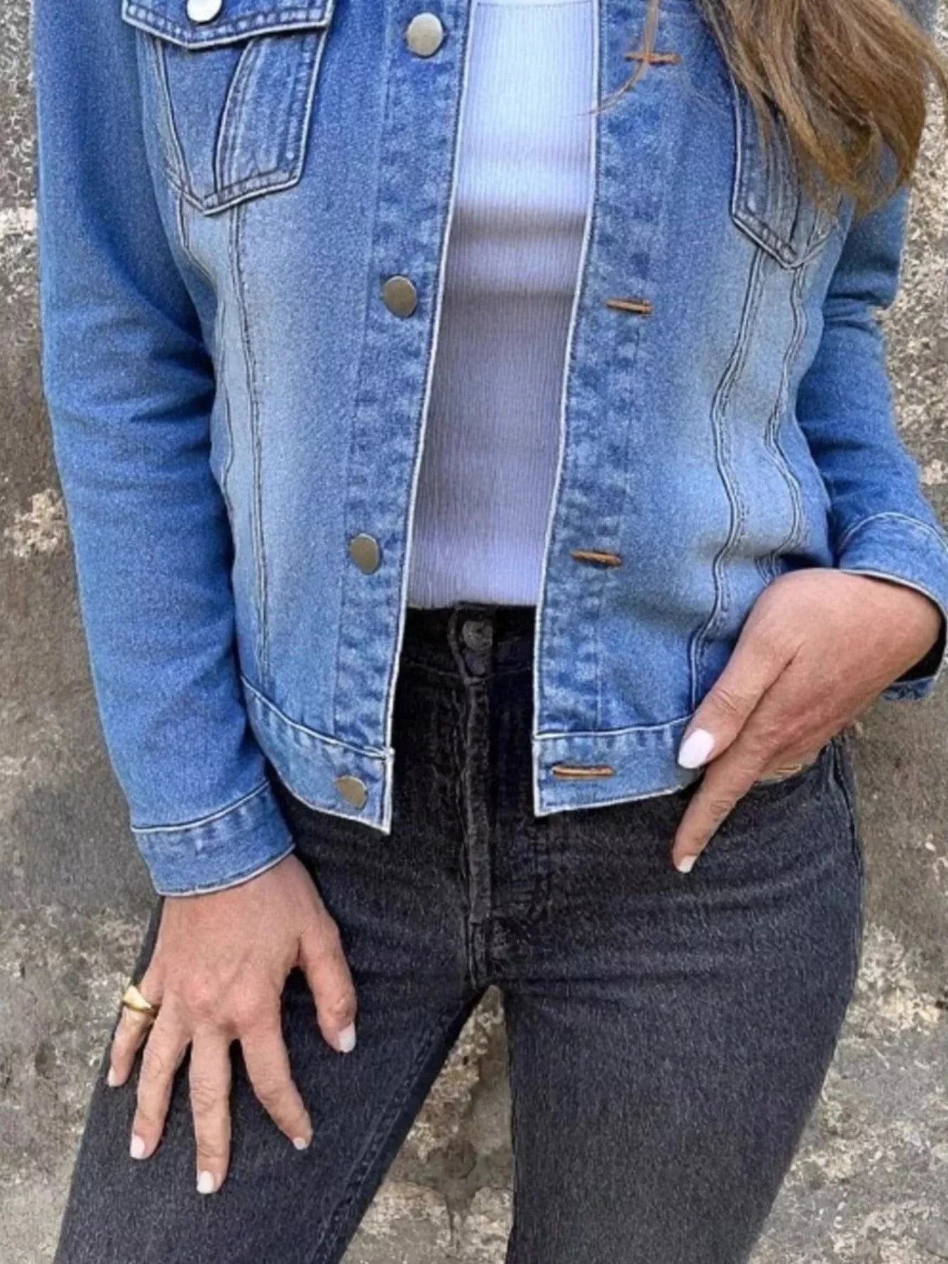 Full Size Button Front Long Sleeve Denim Jacket Plus Size - ShalayeFashion