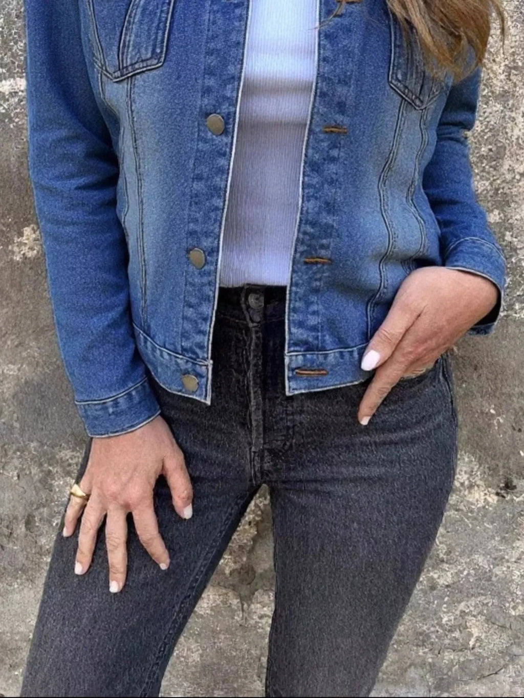 Full Size Button Front Long Sleeve Denim Jacket Plus Size - ShalayeFashion