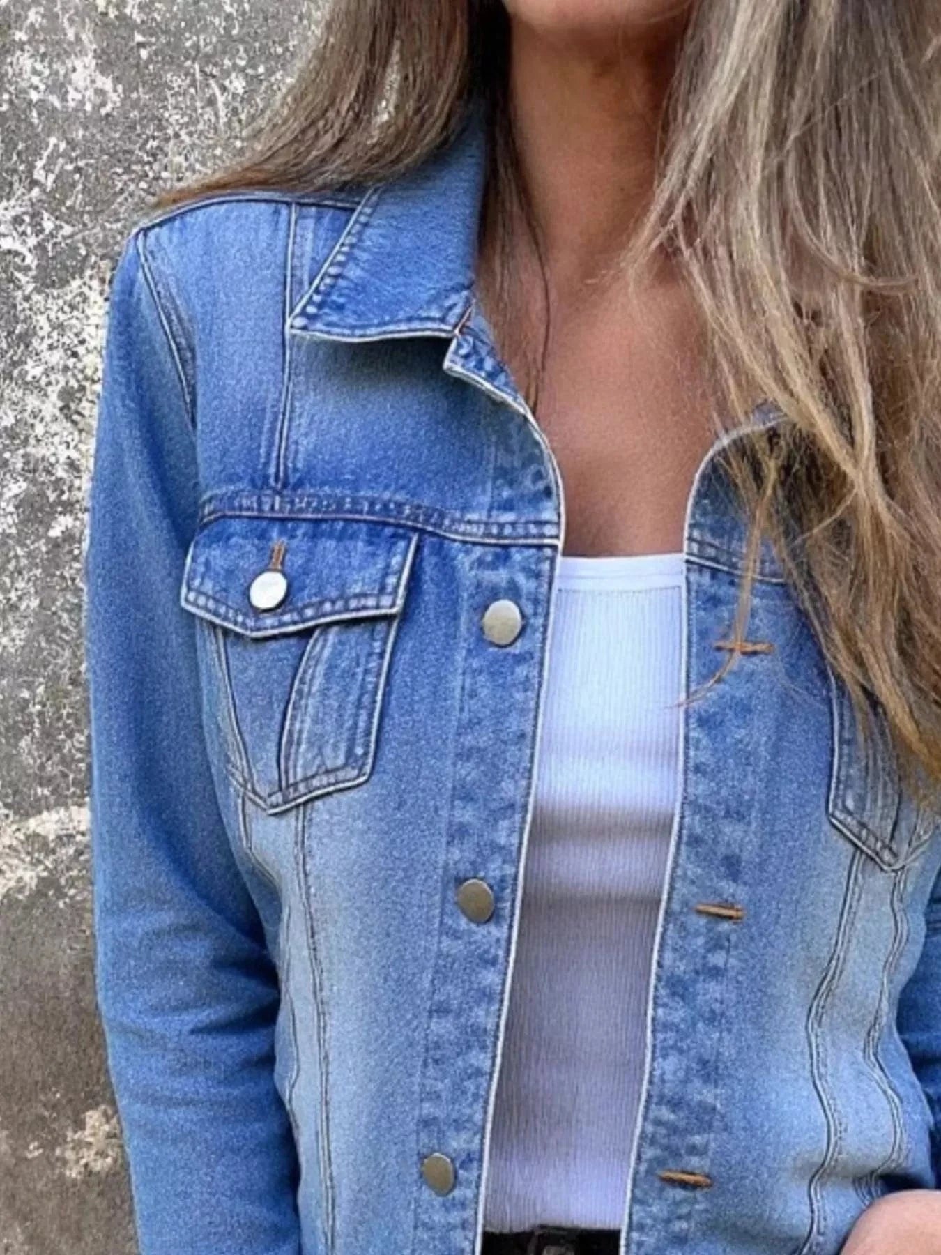 Full Size Button Front Long Sleeve Denim Jacket Plus Size - ShalayeFashion