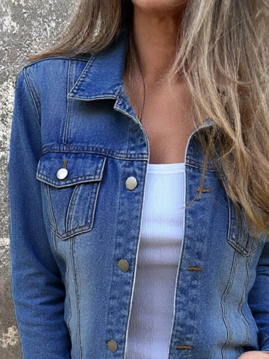 Full Size Button Front Long Sleeve Denim Jacket Plus Size - ShalayeFashion