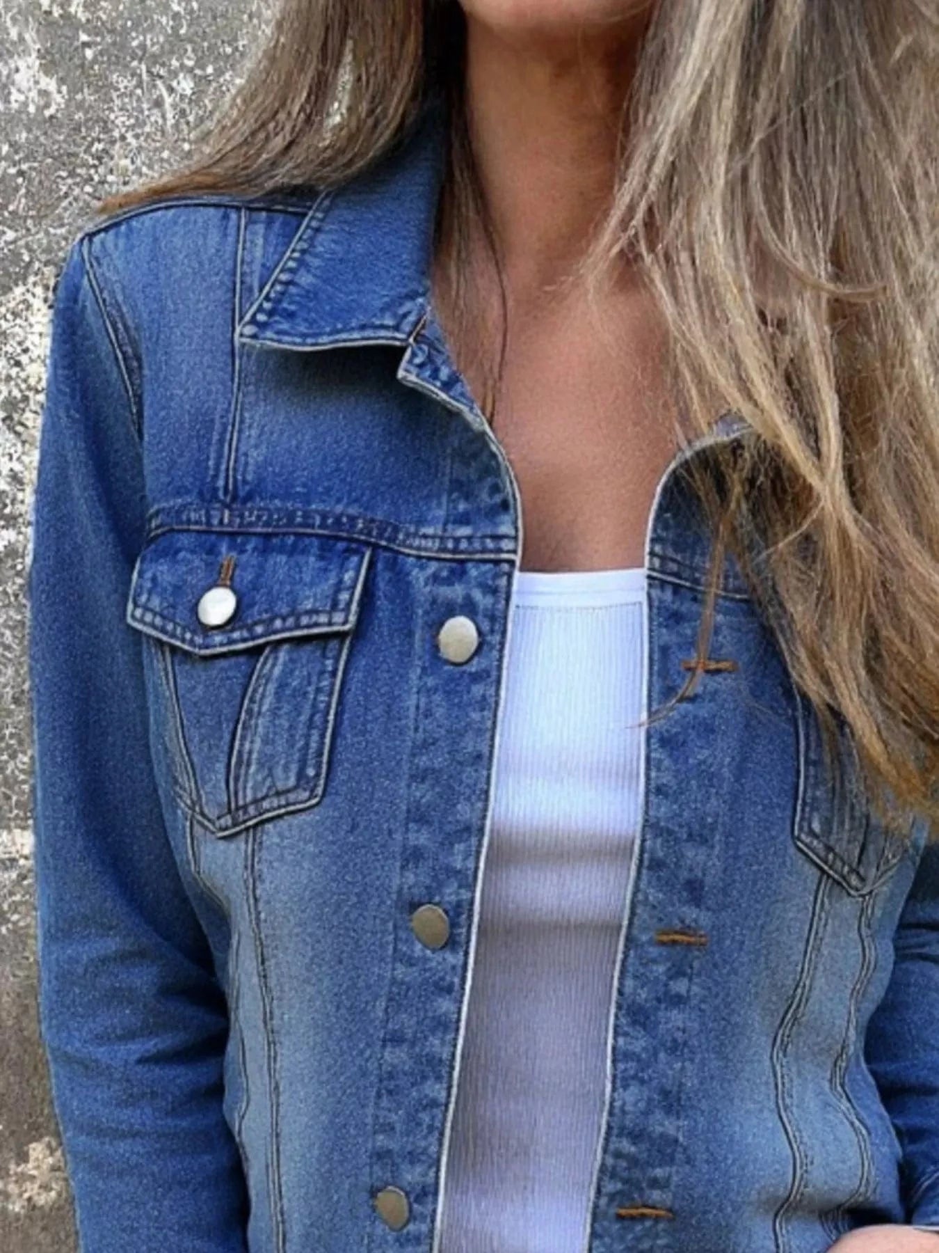 Full Size Button Front Long Sleeve Denim Jacket Plus Size - ShalayeFashion
