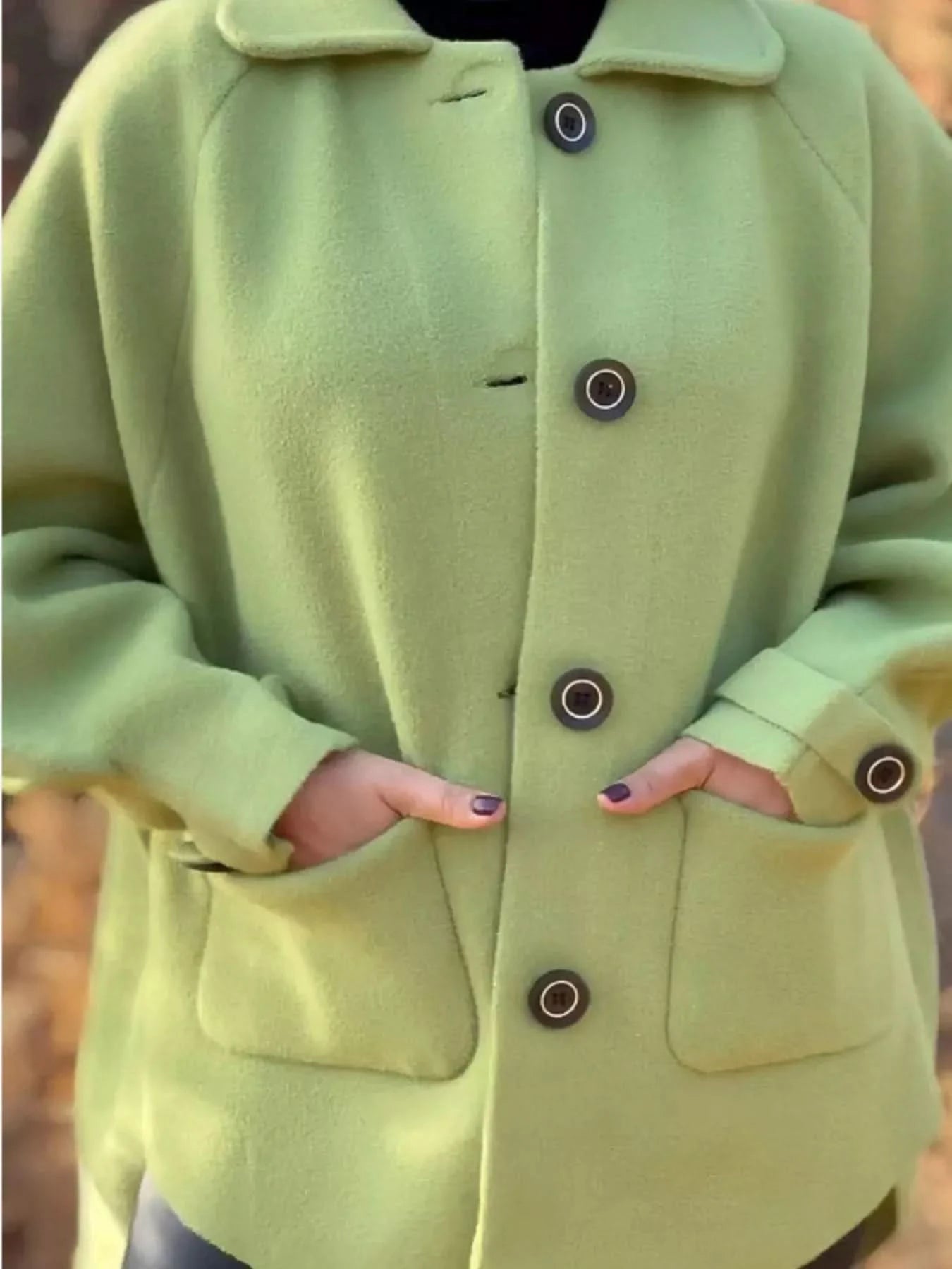 Full Size Button - Front Raglan Sleeve Coat Plus Size - ShalayeFashion