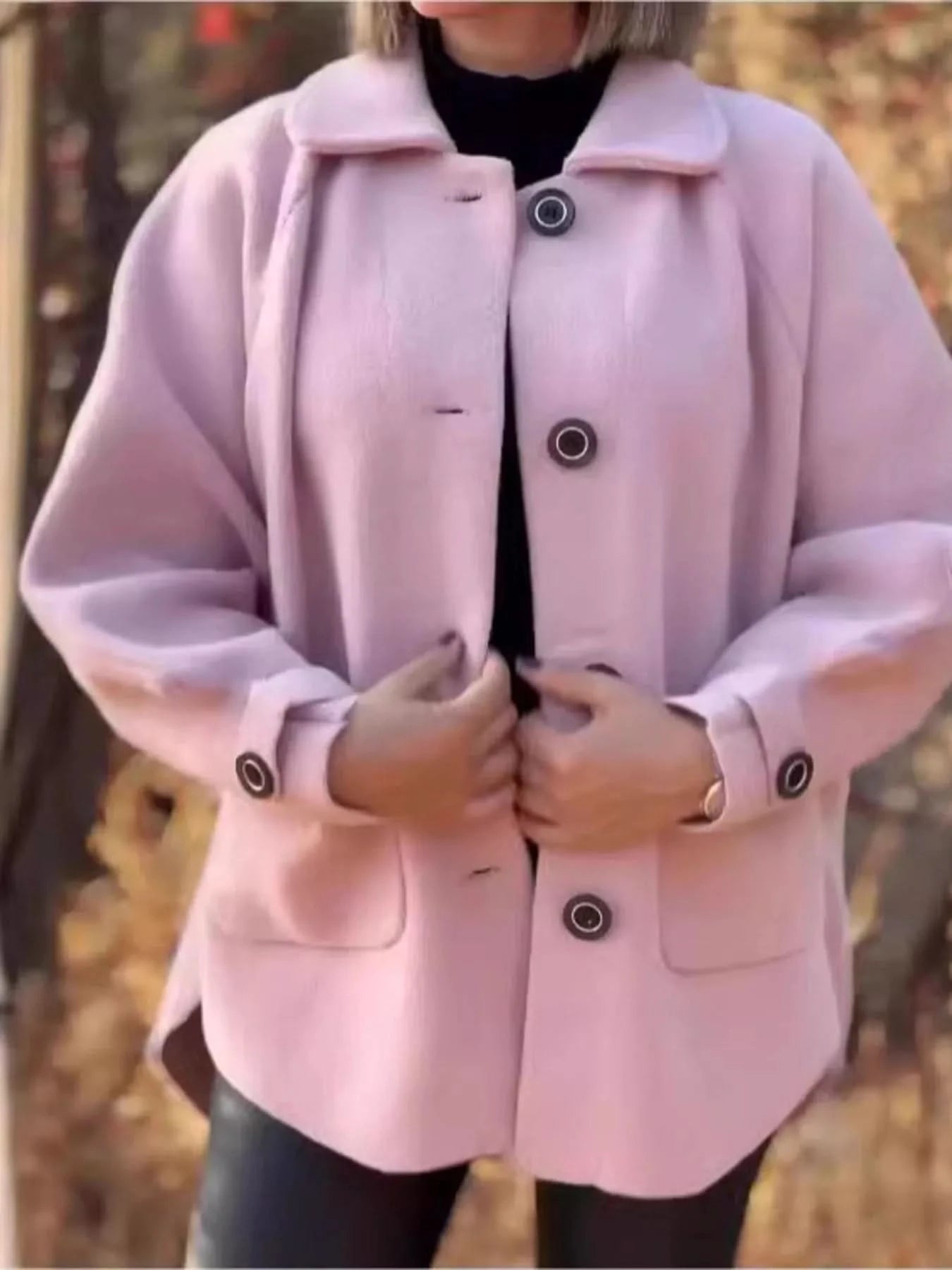 Full Size Button - Front Raglan Sleeve Coat Plus Size - ShalayeFashion